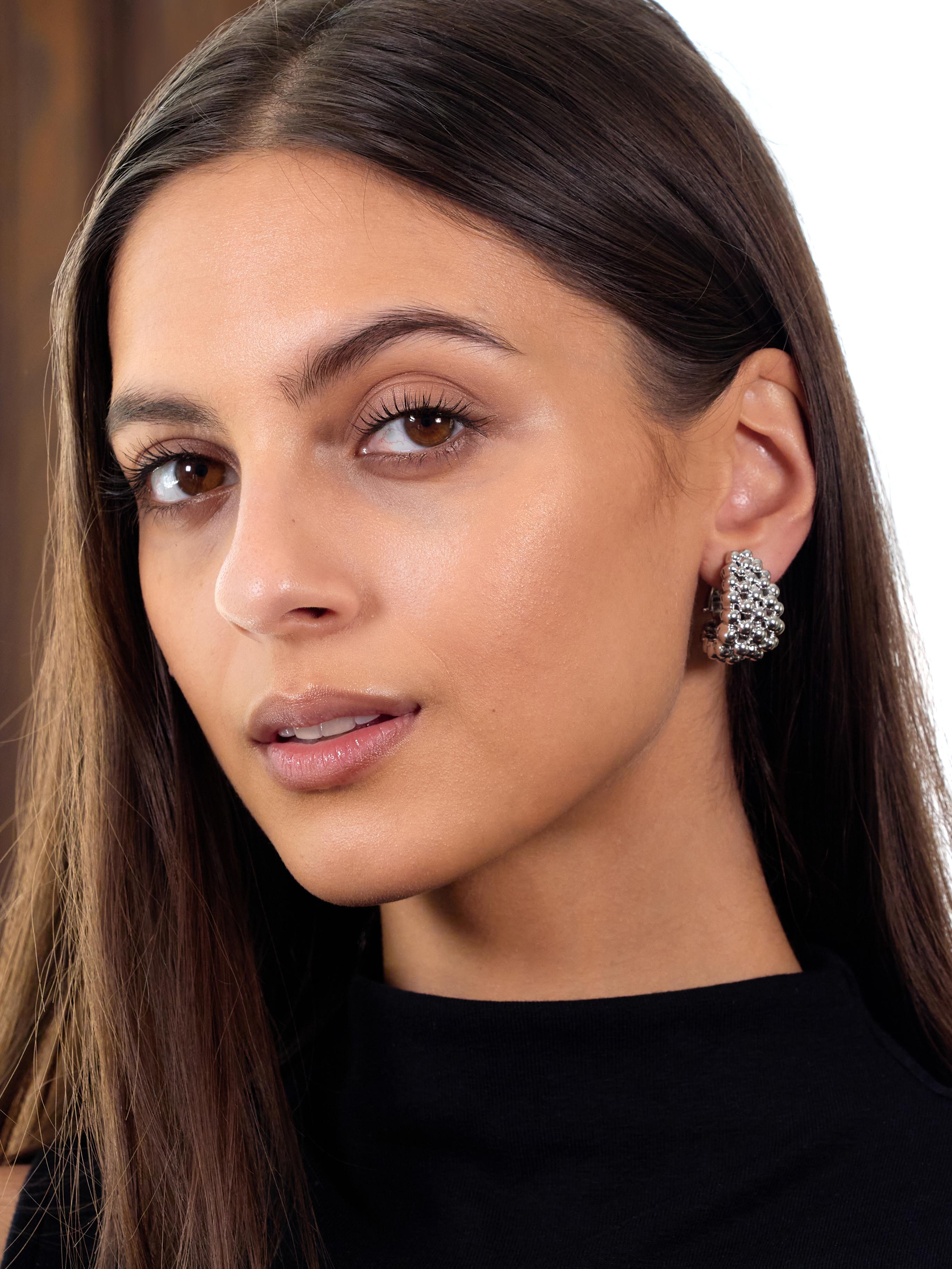 Boucheron French 1990's 18 Karat White Gold Grains De Raisins J Hoop Earrings