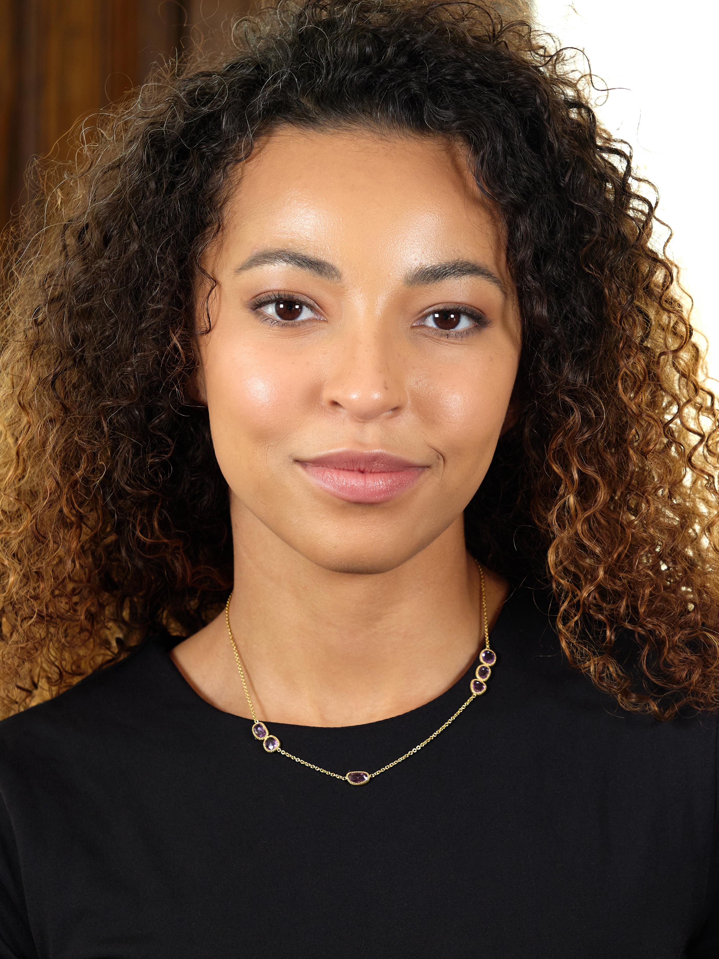 2000's Amethyst 18 Karat Yellow Gold Station Necklace