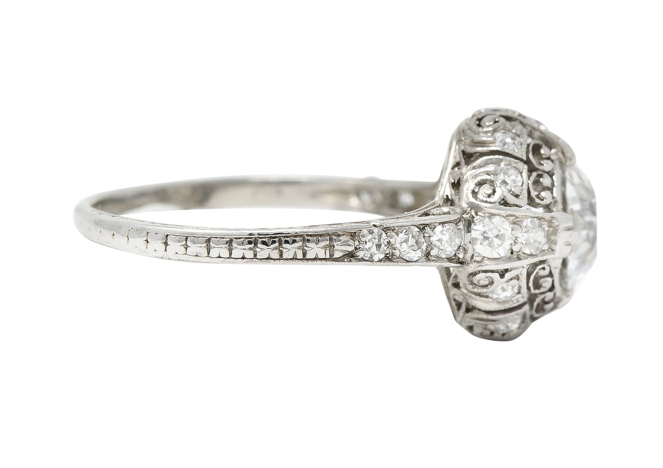 Art Deco 1.27 CTW Old Mine Cut Diamond Platinum Domed Whiplash Vintage Engagement Ring Wilson's Estate Jewelry