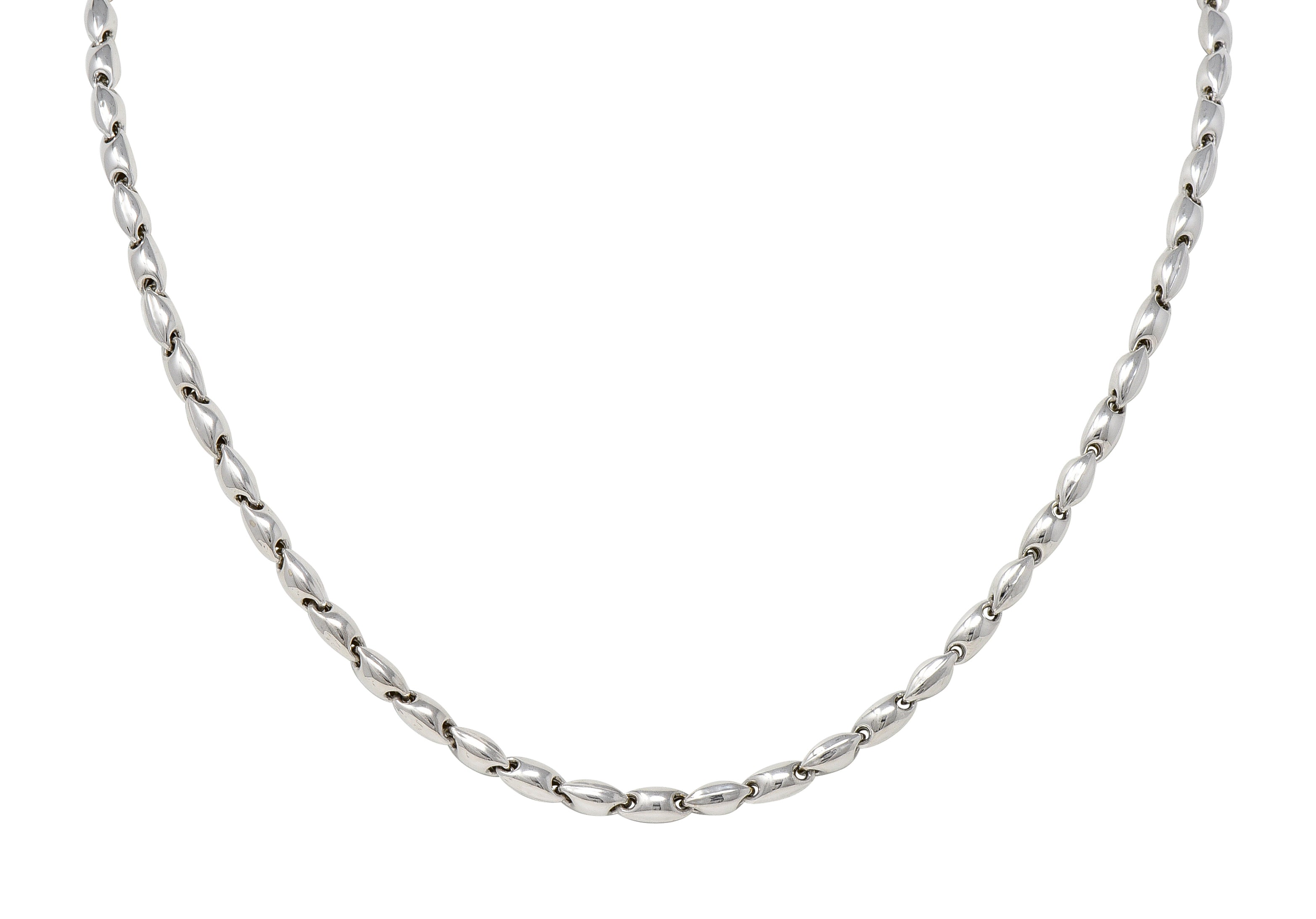 Chimento 1990's 18 Karat White Gold Puffed Mariner Link Vintage Chain Necklace Wilson's Estate Jewelry