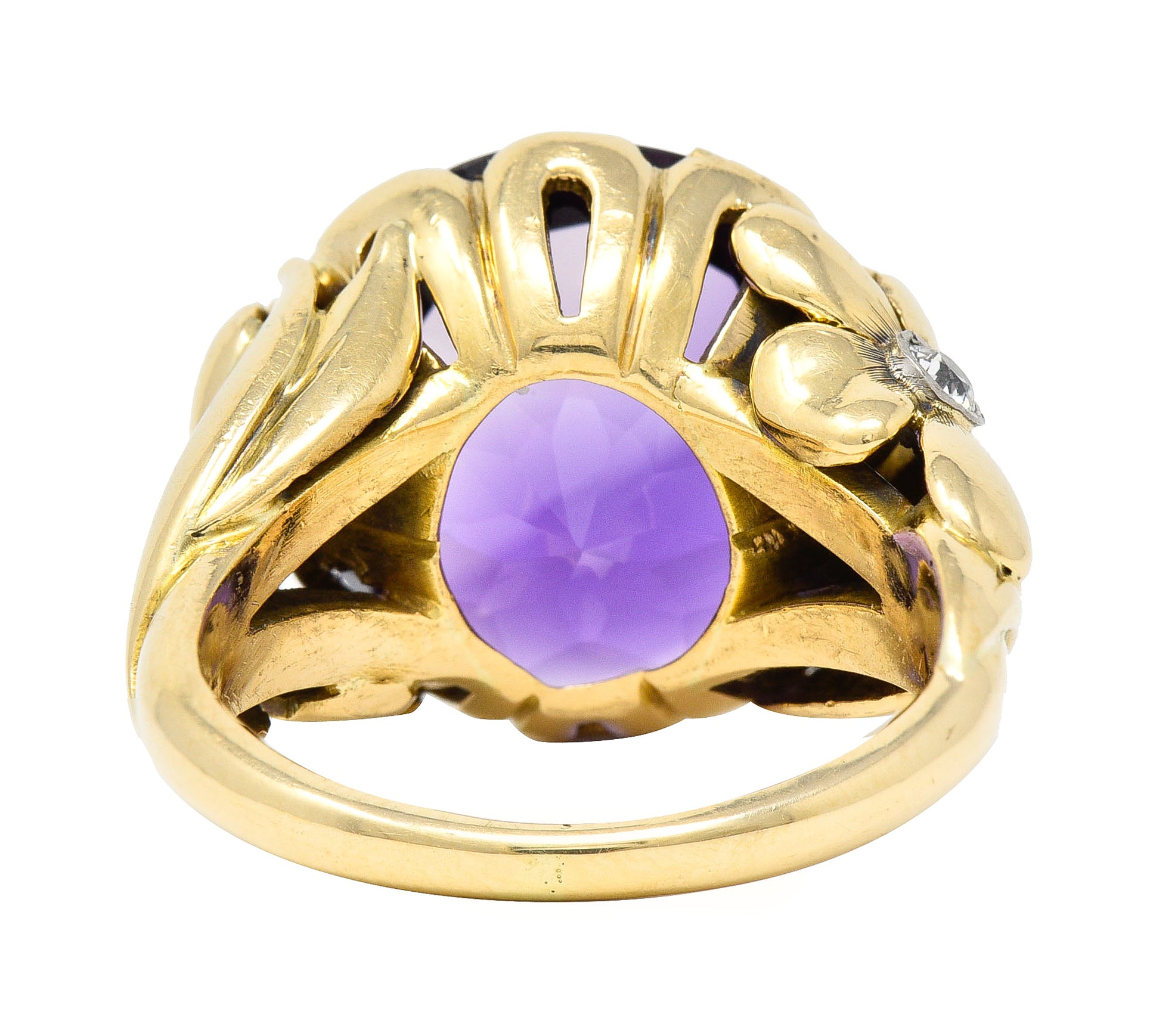 1940's Diamond Amethyst 14 Karat Two-Tone Gold Daisy Floral Retro Vintage Cocktail Ring Wilson's Estate Jewelry