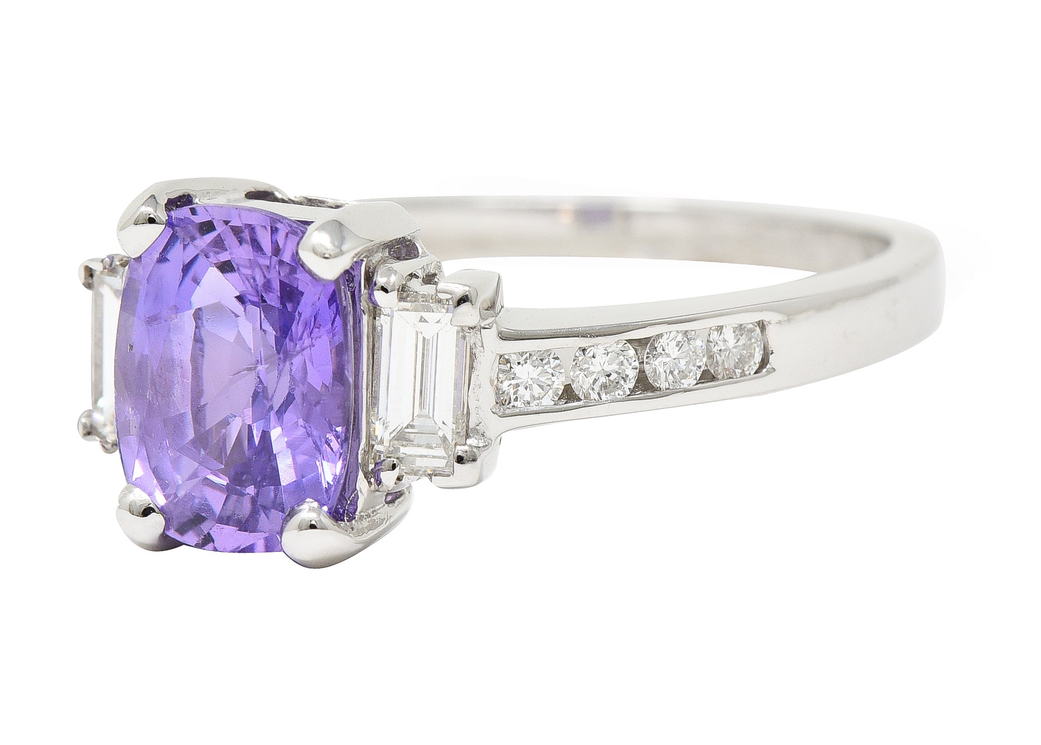 Contemporary 3.12 CTW Purple Sapphire Diamond 18 Karat White Gold Gemstone Ring GIA Wilson's Estate Jewelry