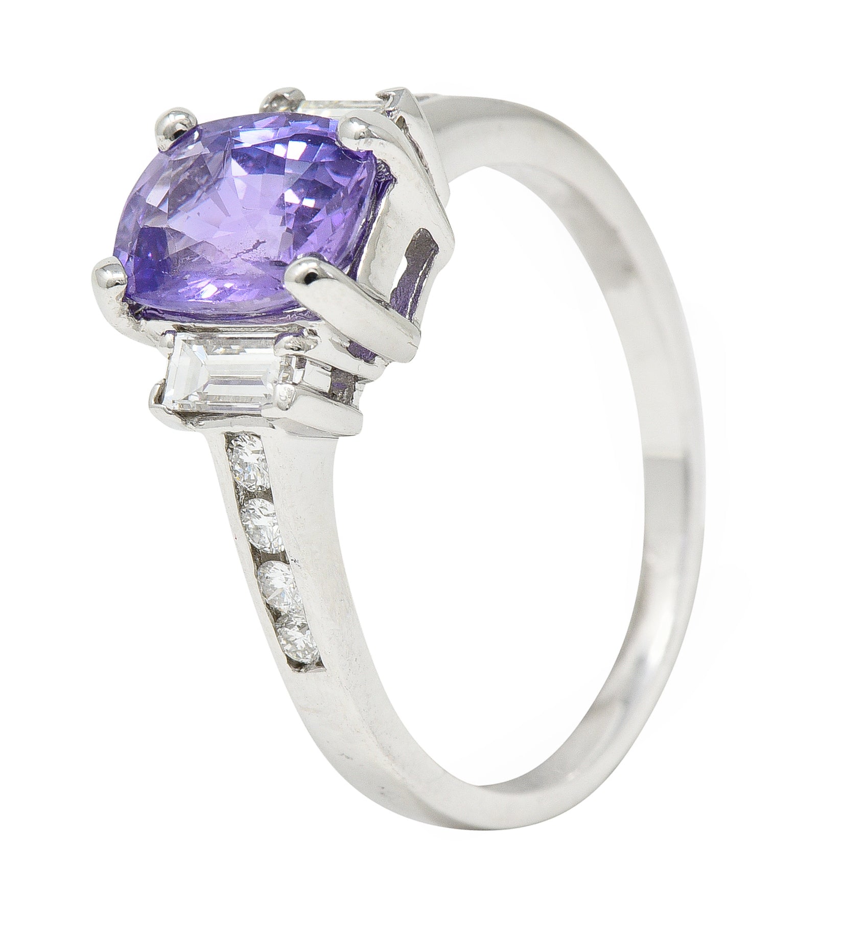 Contemporary 3.12 CTW Purple Sapphire Diamond 18 Karat White Gold Gemstone Ring GIA Wilson's Estate Jewelry