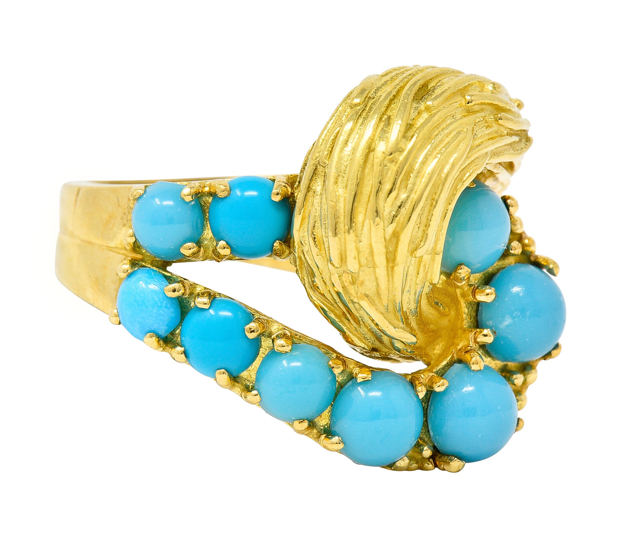 Van Cleef & Arpels 1960's Turquoise 18 Karat Yellow Gold Textured Loop Vintage Ring Wilson's Estate Jewelry