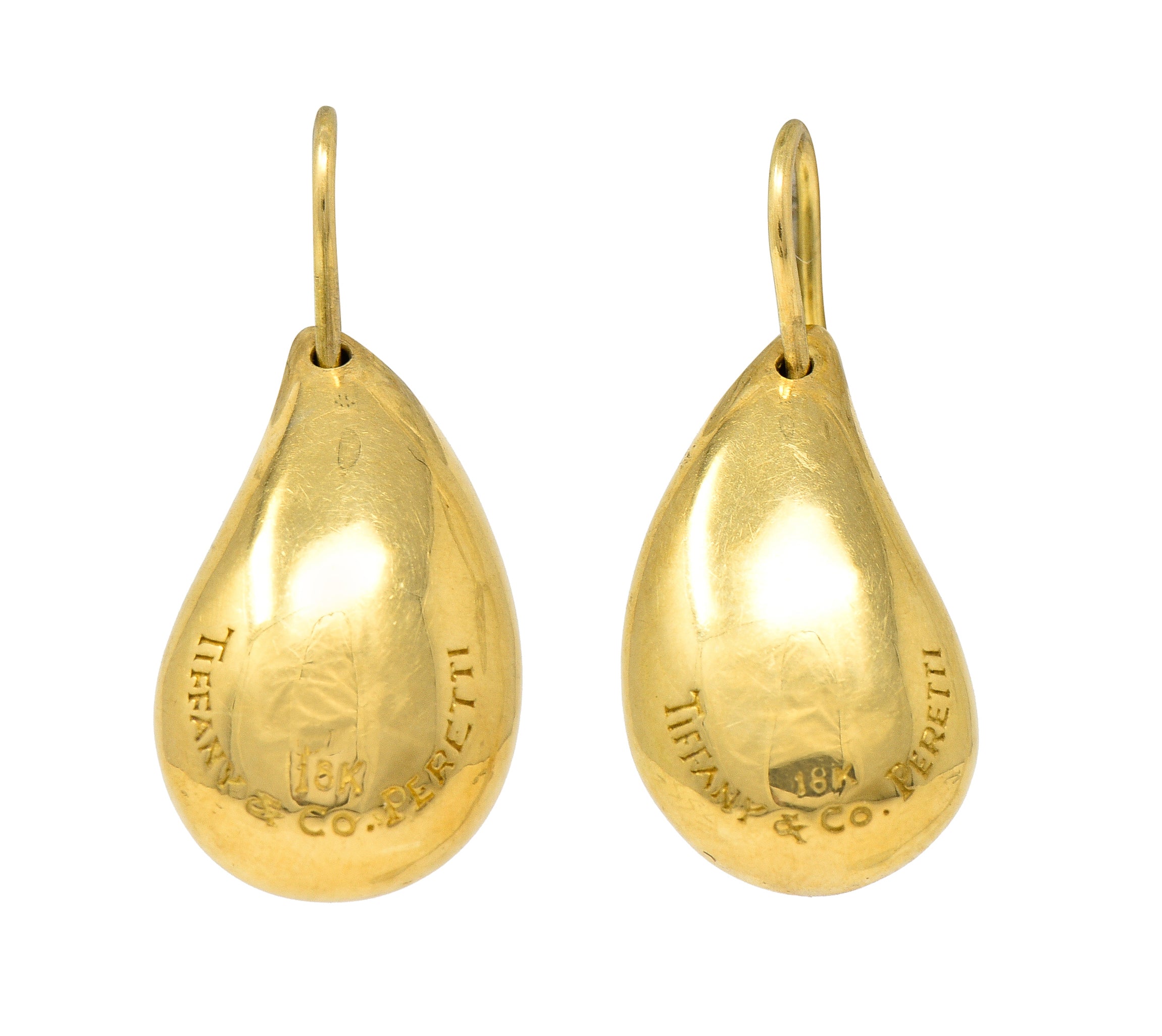 Elsa Peretti Tiffany & Co. 18 Karat Yellow Gold Teardrop Vintage Earrings Wilson's Estate Jewelry