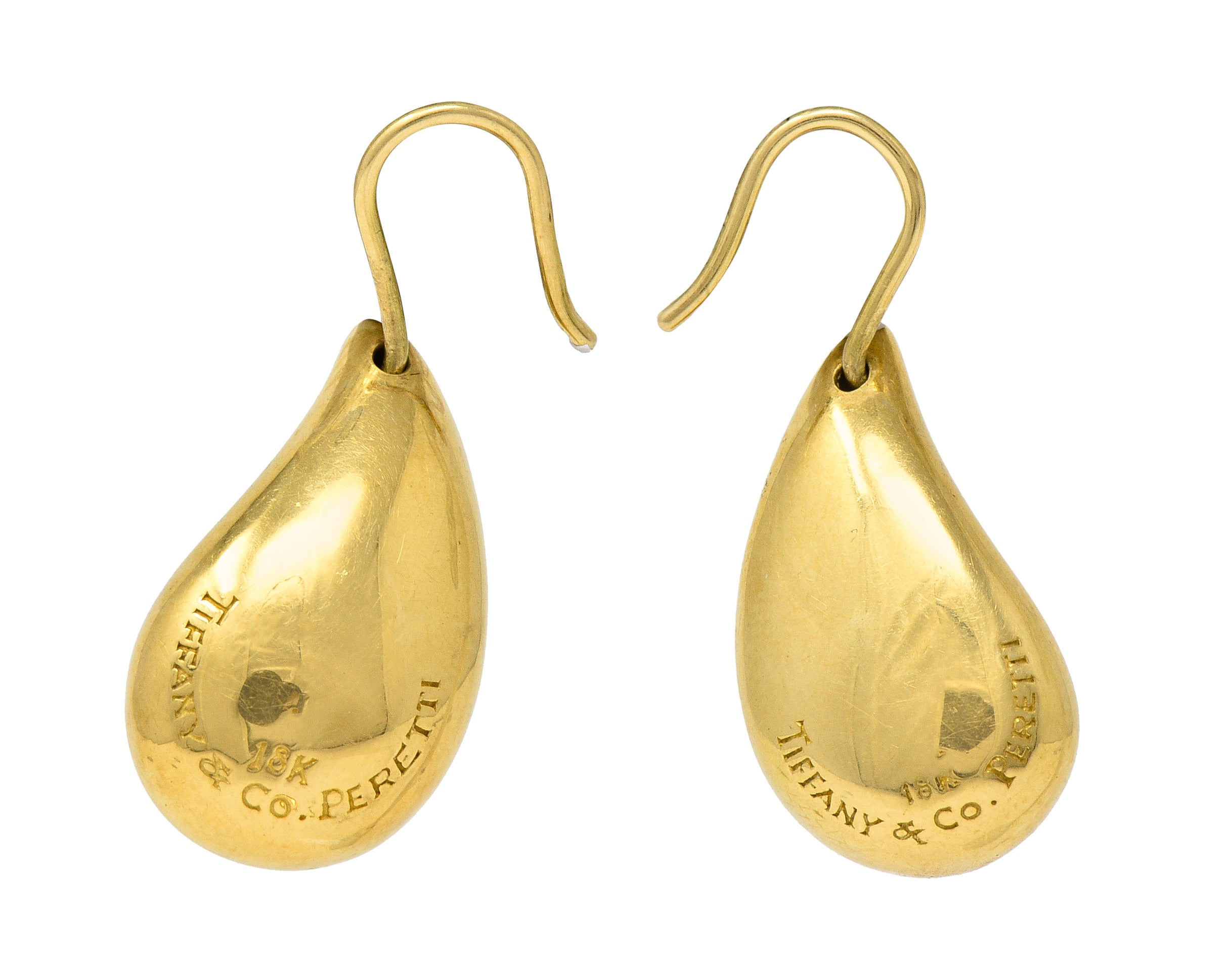 Elsa Peretti Tiffany & Co. 18 Karat Yellow Gold Teardrop Vintage Earrings Wilson's Estate Jewelry