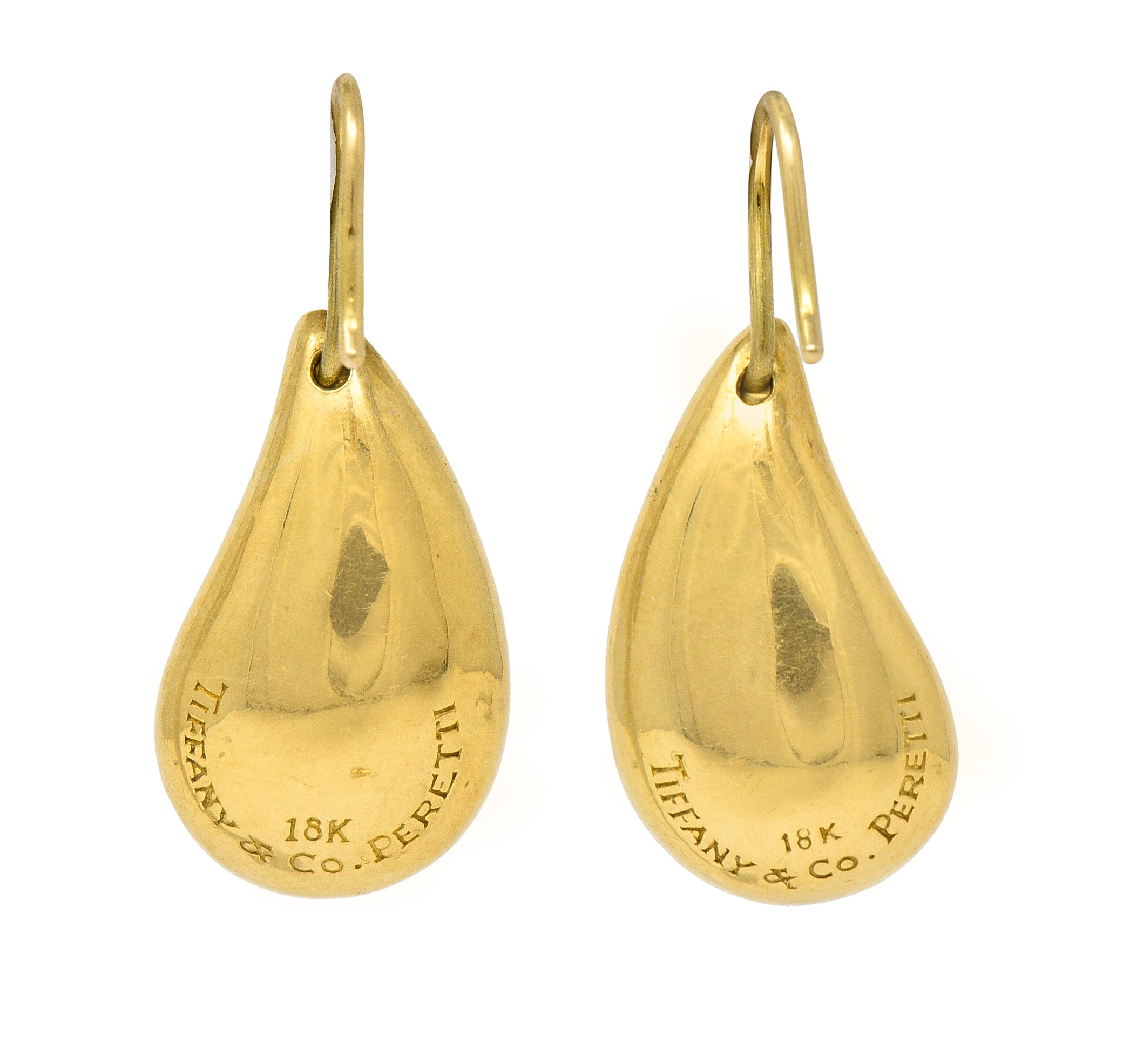 Elsa Peretti Tiffany & Co. 18 Karat Yellow Gold Teardrop Vintage Earrings Wilson's Estate Jewelry