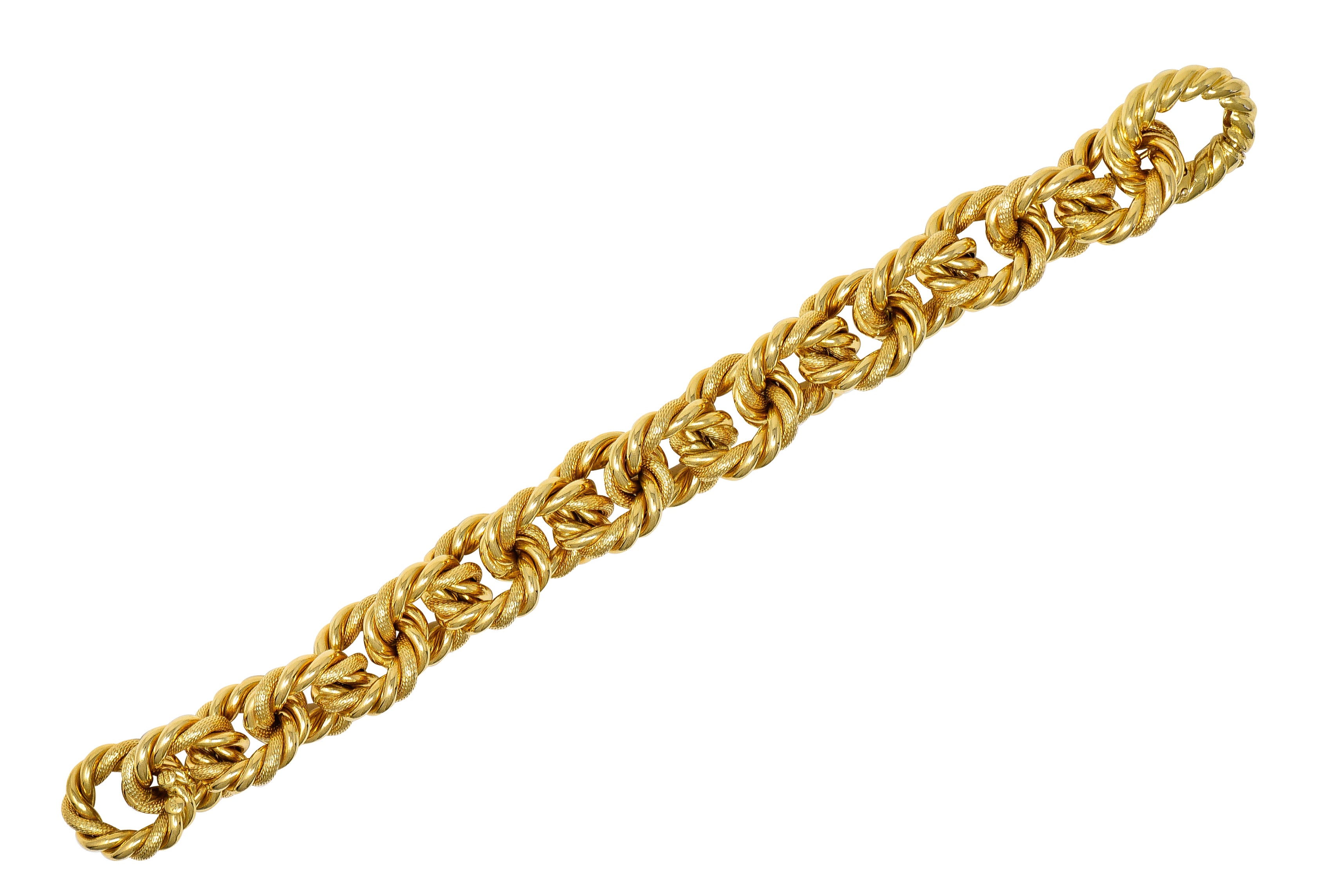 18 Karat Yellow Gold Textured Twisted Rope Vintage Cable Chain Bracelet Wilson's Estate Jewelry