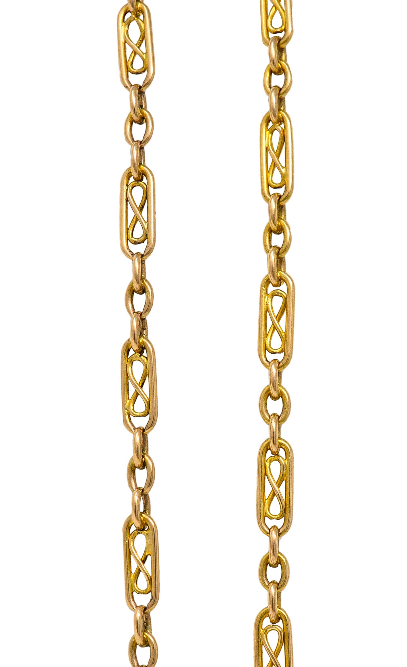 Victorian 14 Karat Yellow Gold Infinity Link 64 1/2 IN Long Antique Fob Chain Necklace Wilson's Estate Jewelry