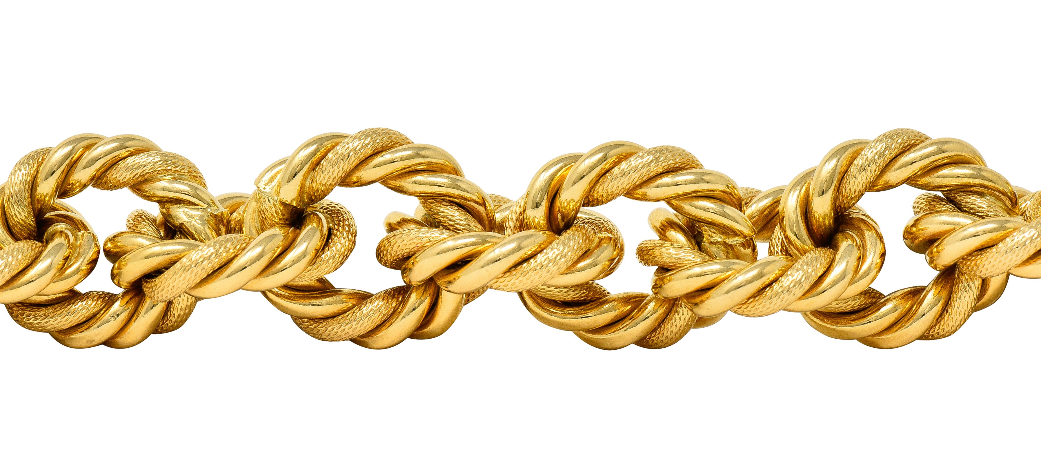 18 Karat Yellow Gold Textured Twisted Rope Vintage Cable Chain Bracelet Wilson's Estate Jewelry