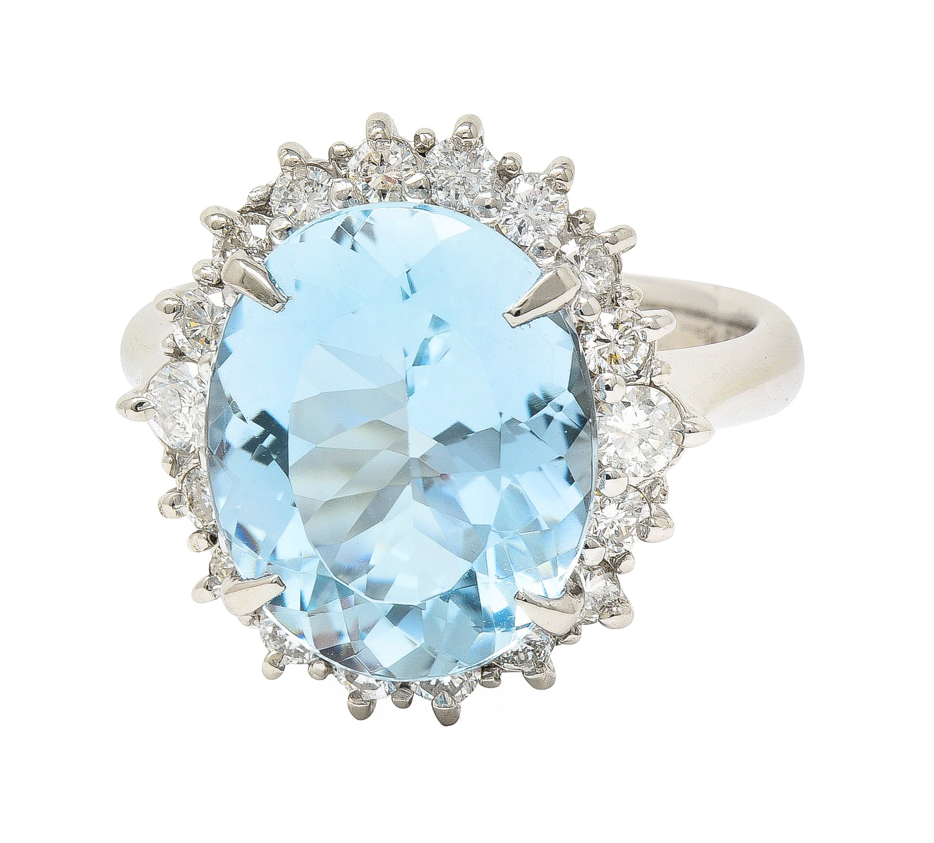 .11111 Contemporary 5.55 CTW Oval Cut Aquamarine Diamond Platinum Halo Ring Wilson's Estate Jewelry