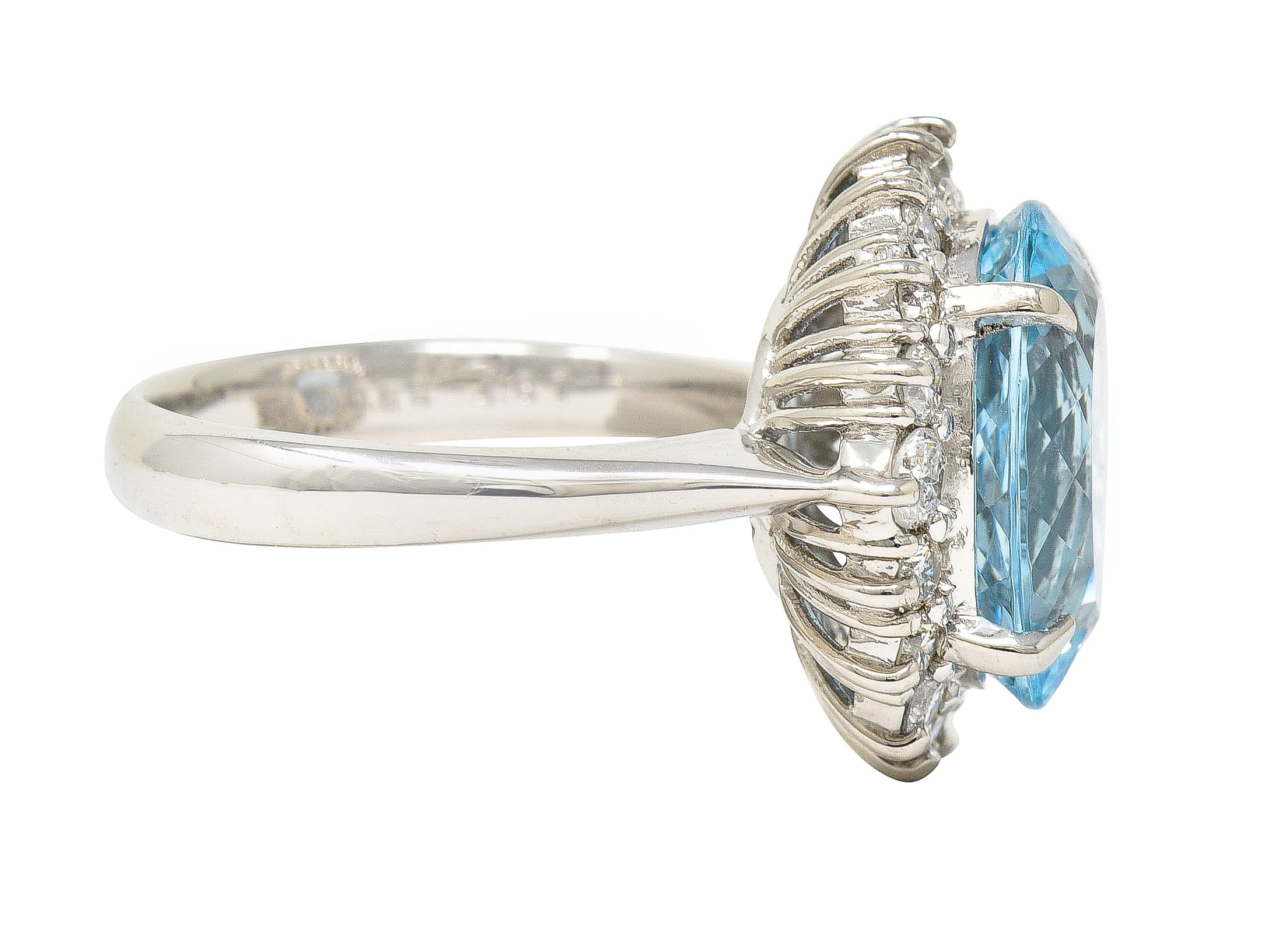 .11111 Contemporary 5.55 CTW Oval Cut Aquamarine Diamond Platinum Halo Ring Wilson's Estate Jewelry