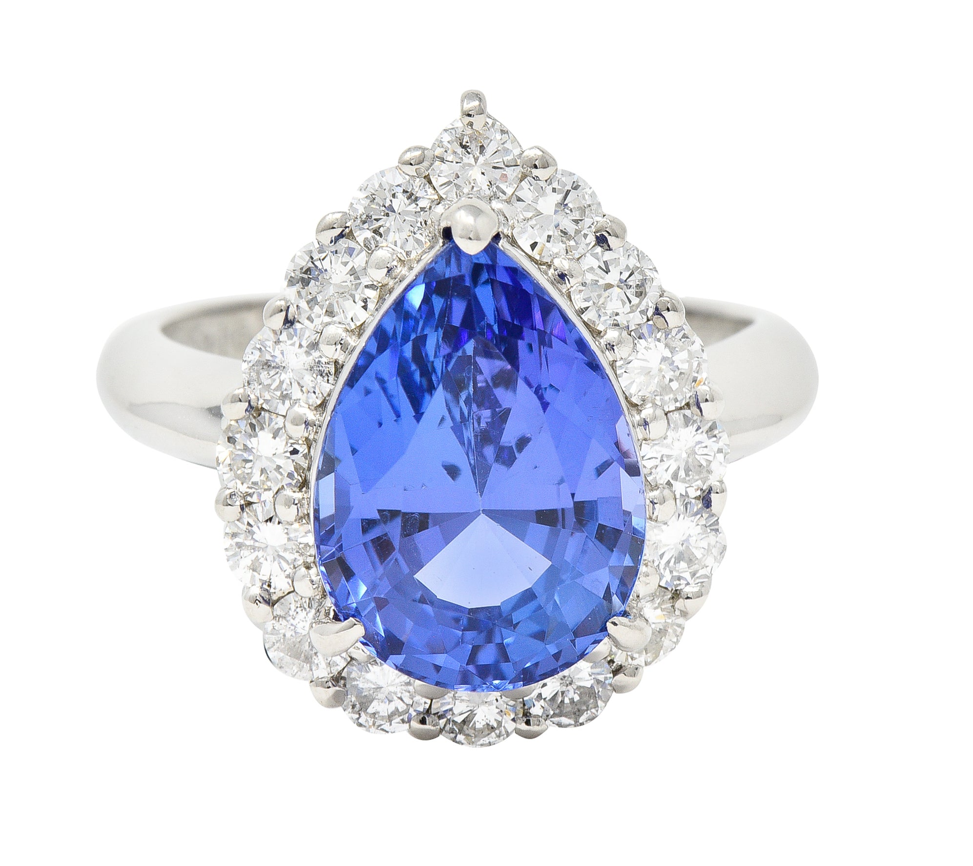 Contemporary 7.54 CTW Pear Cut Tanzanite Diamond Platinum Halo Ring Wilson's Estate Jewelry