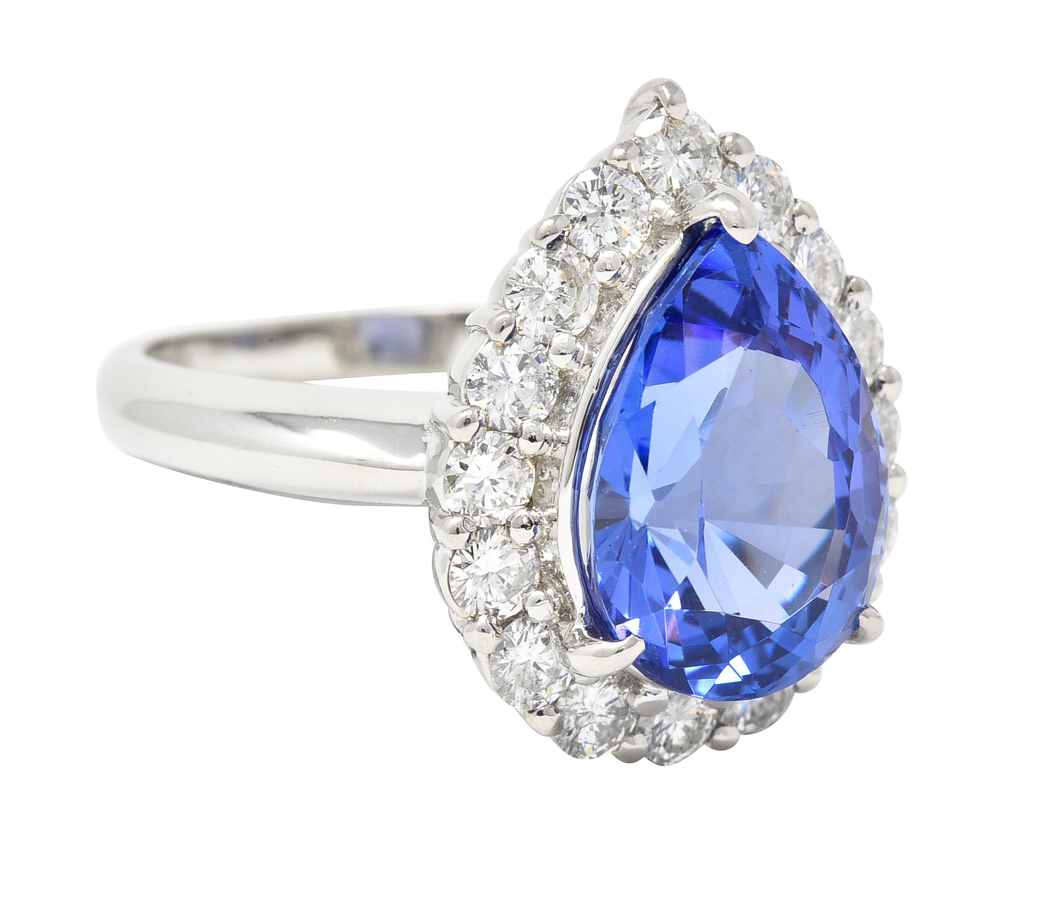 Contemporary 7.54 CTW Pear Cut Tanzanite Diamond Platinum Halo Ring Wilson's Estate Jewelry