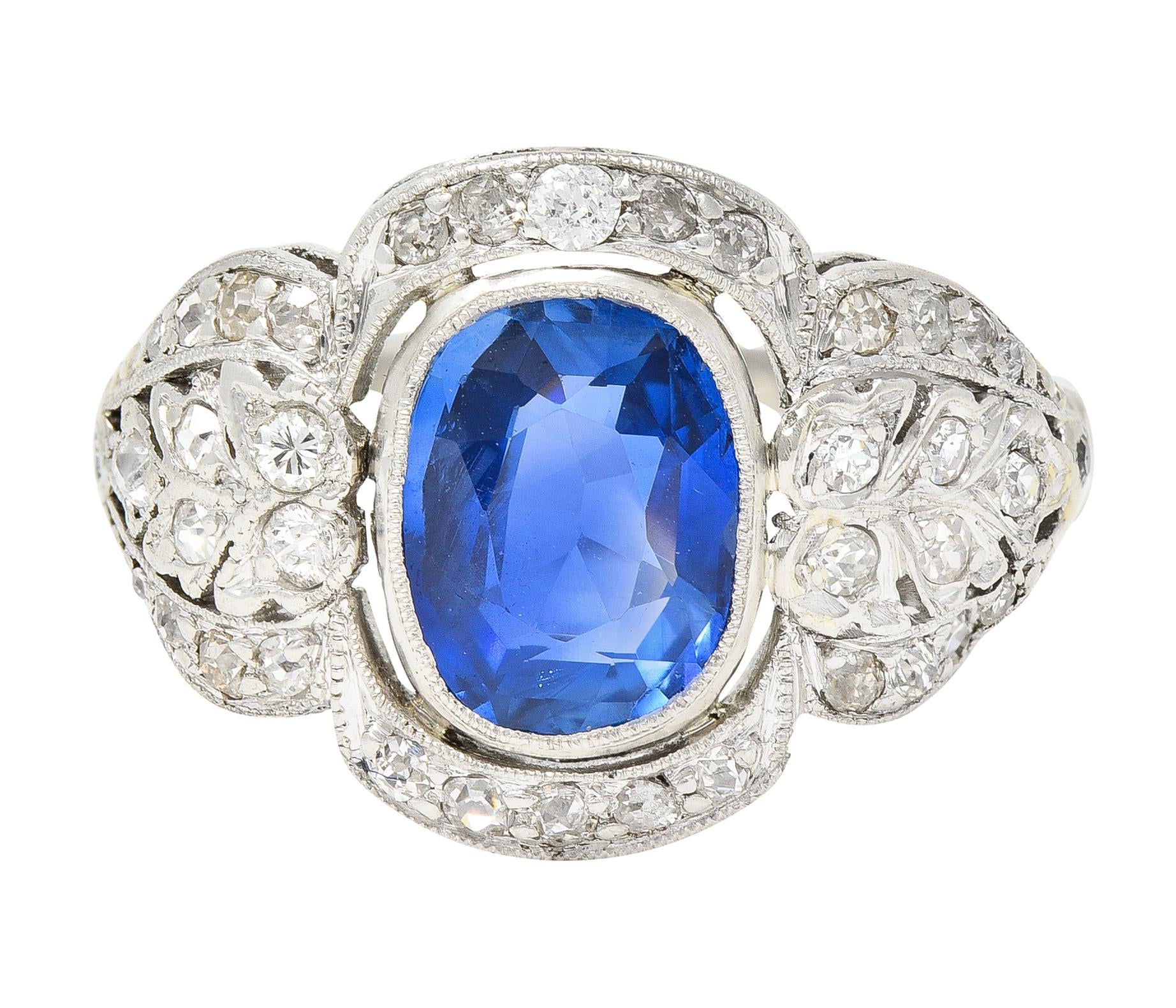 Edwardian 2.56 CTW No Heat Burma Sapphire Diamond Platinum Antique Ring AGL