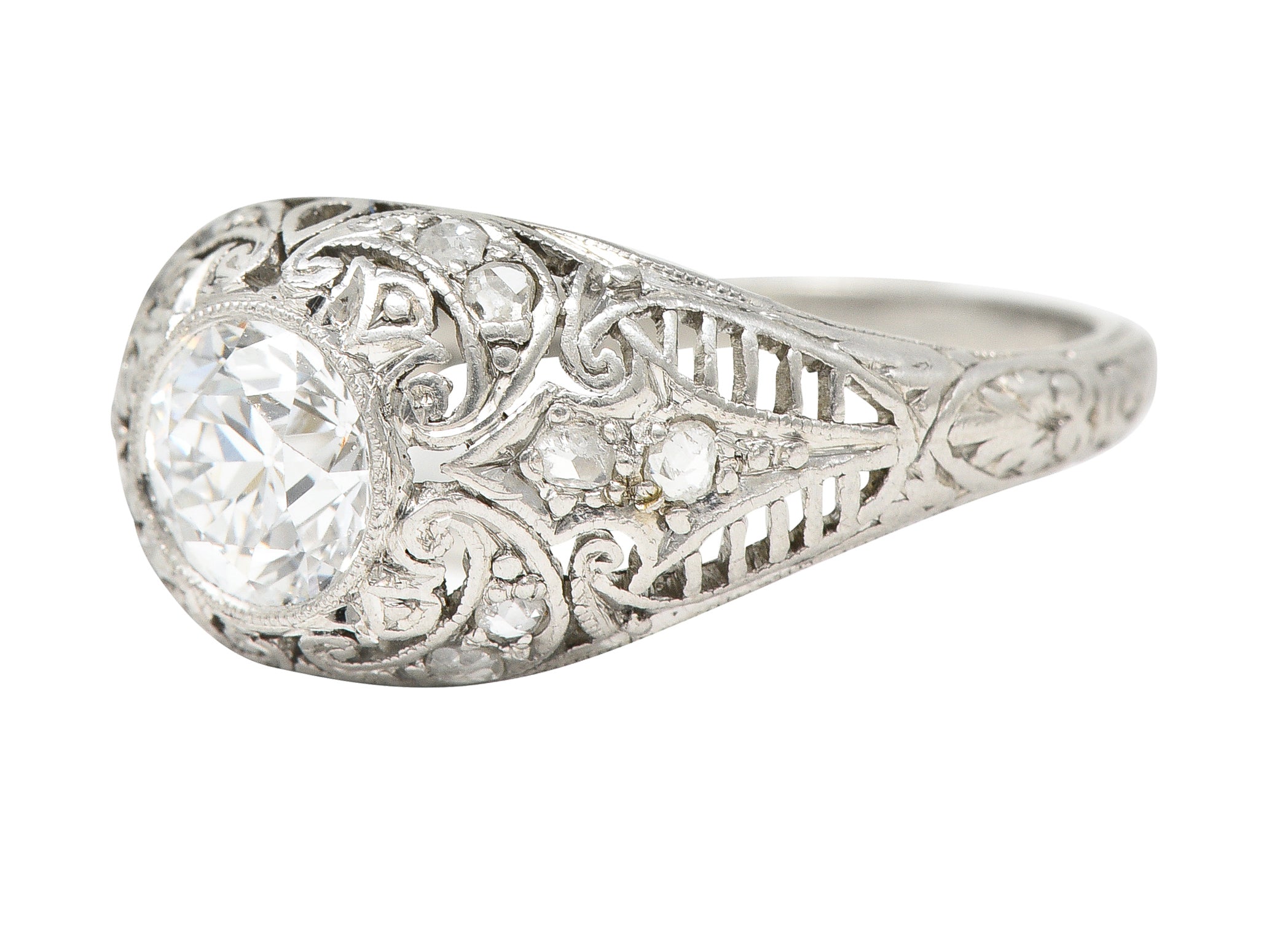 1910 Edwardian 0.81 CTW Old European Diamond Platinum Bombé Antique Engagement Ring GIA Wilson's Estate Jewelry