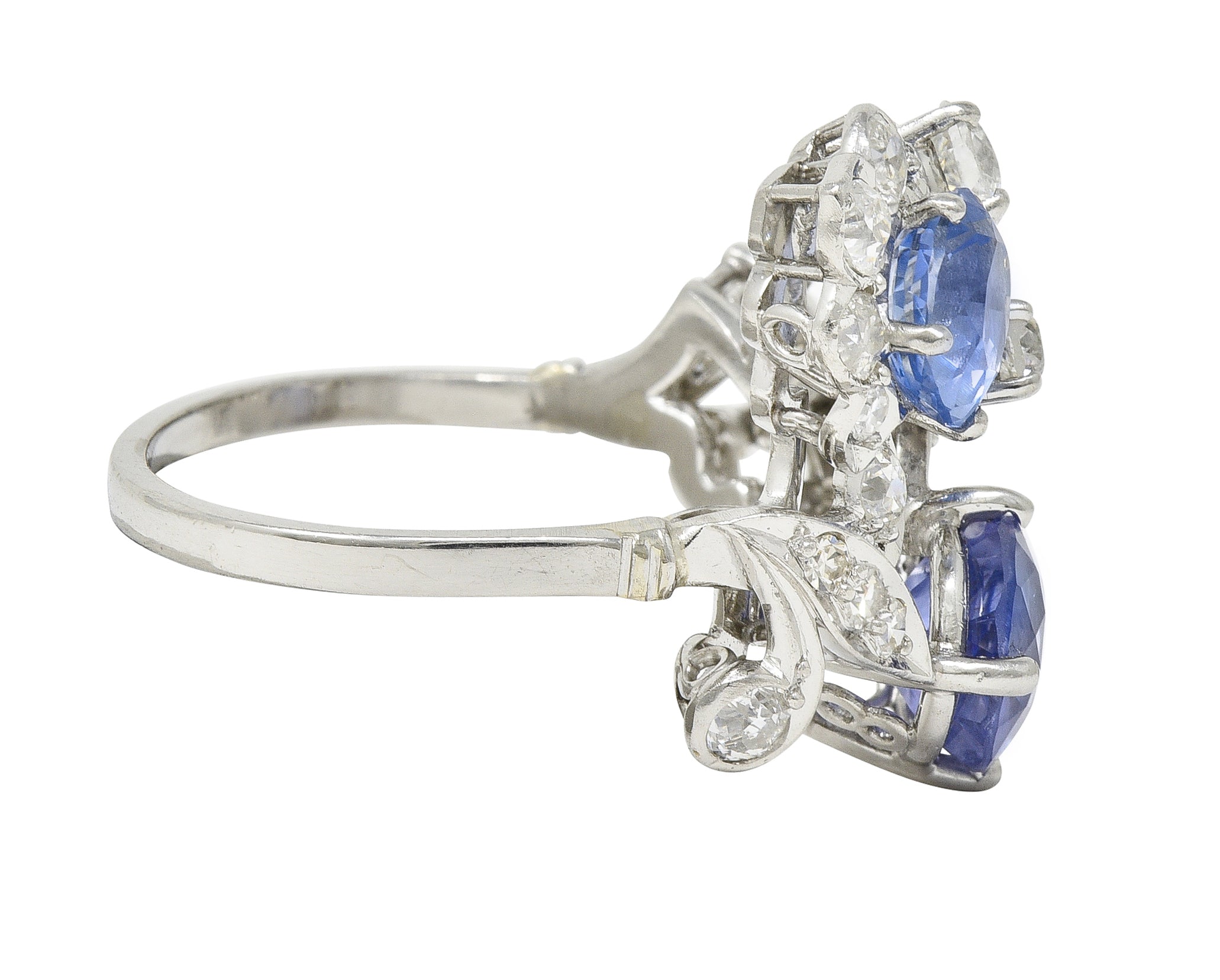 Mid-Century 4.82 CTW Sapphire Diamond Platinum Floral Spray Vintage Bypass Ring Wilson's Estate Jewelry