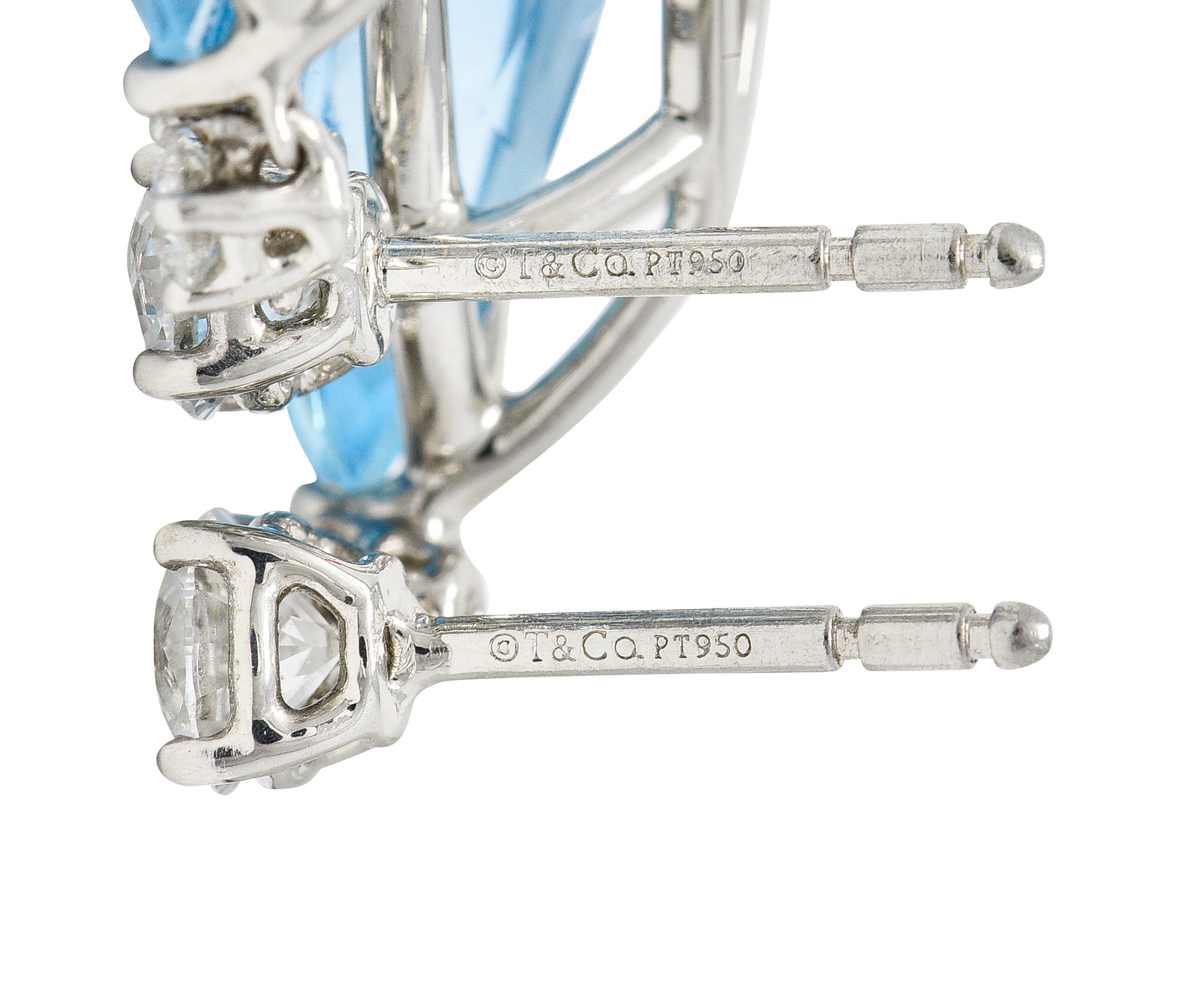 Tiffany & Co 17.14 CTW Pear Cut Aquamarine Diamond Platinum Drop Earrings Wilson's Estate Jewelry