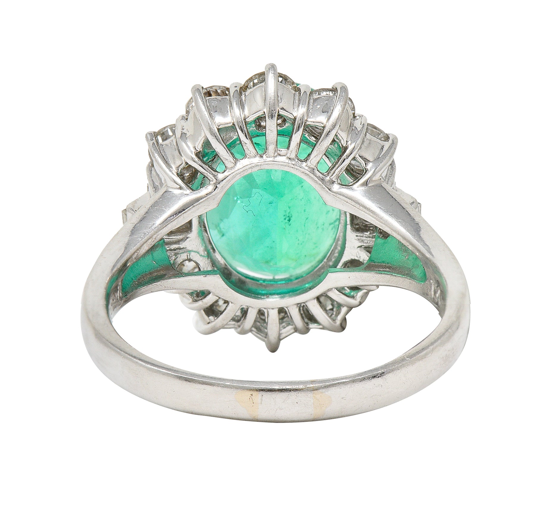 Contemporary 6.77 CTW Columbian Emerald Diamond Platinum Halo Ring GIA Wilson's Estate Jewelry