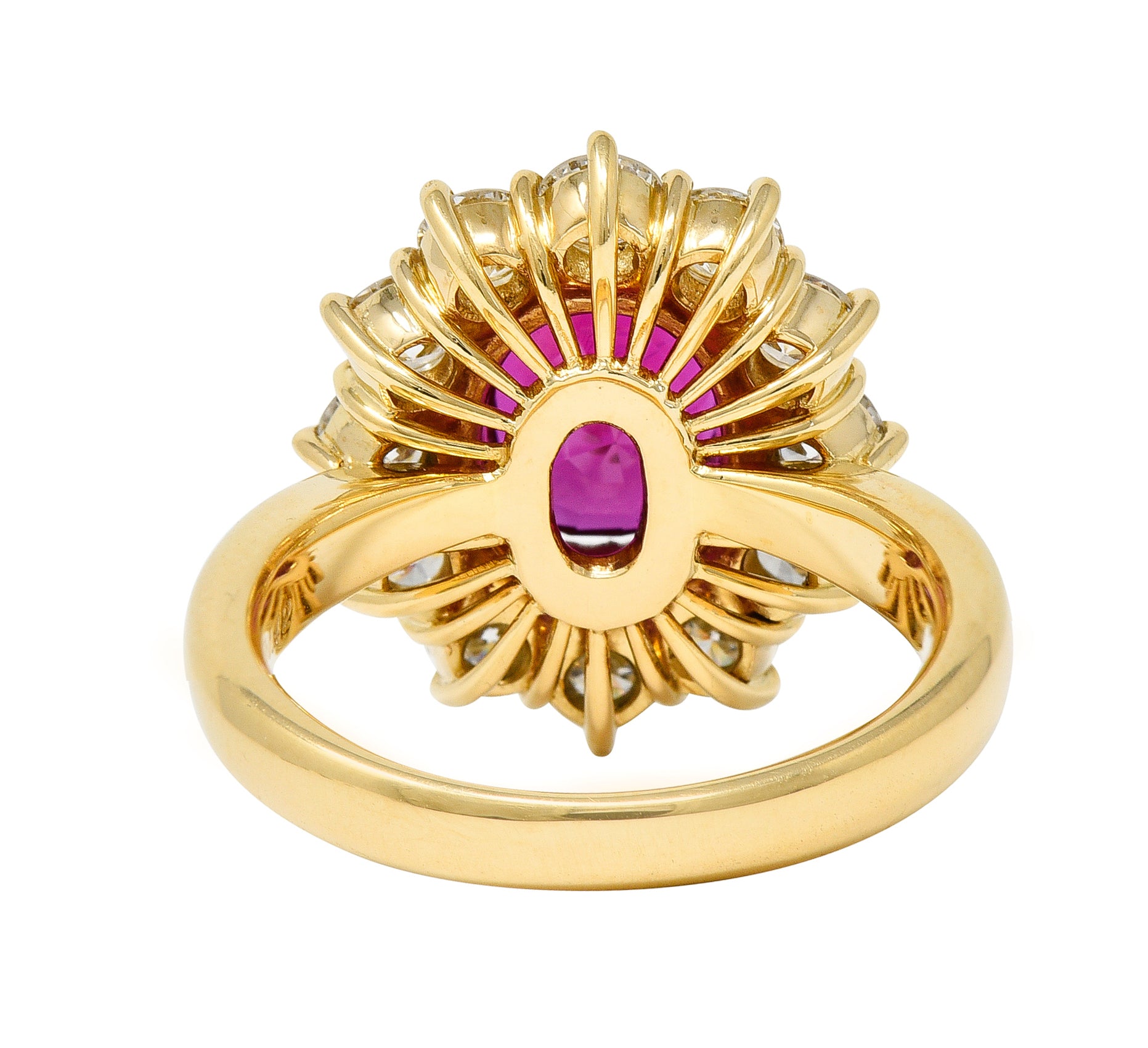 Contemporary 4.28 CTW Oval Step Cut Ruby Diamond 18 Karat Yellow Gold Halo Ring GIA Wilson's Estate Jewelry