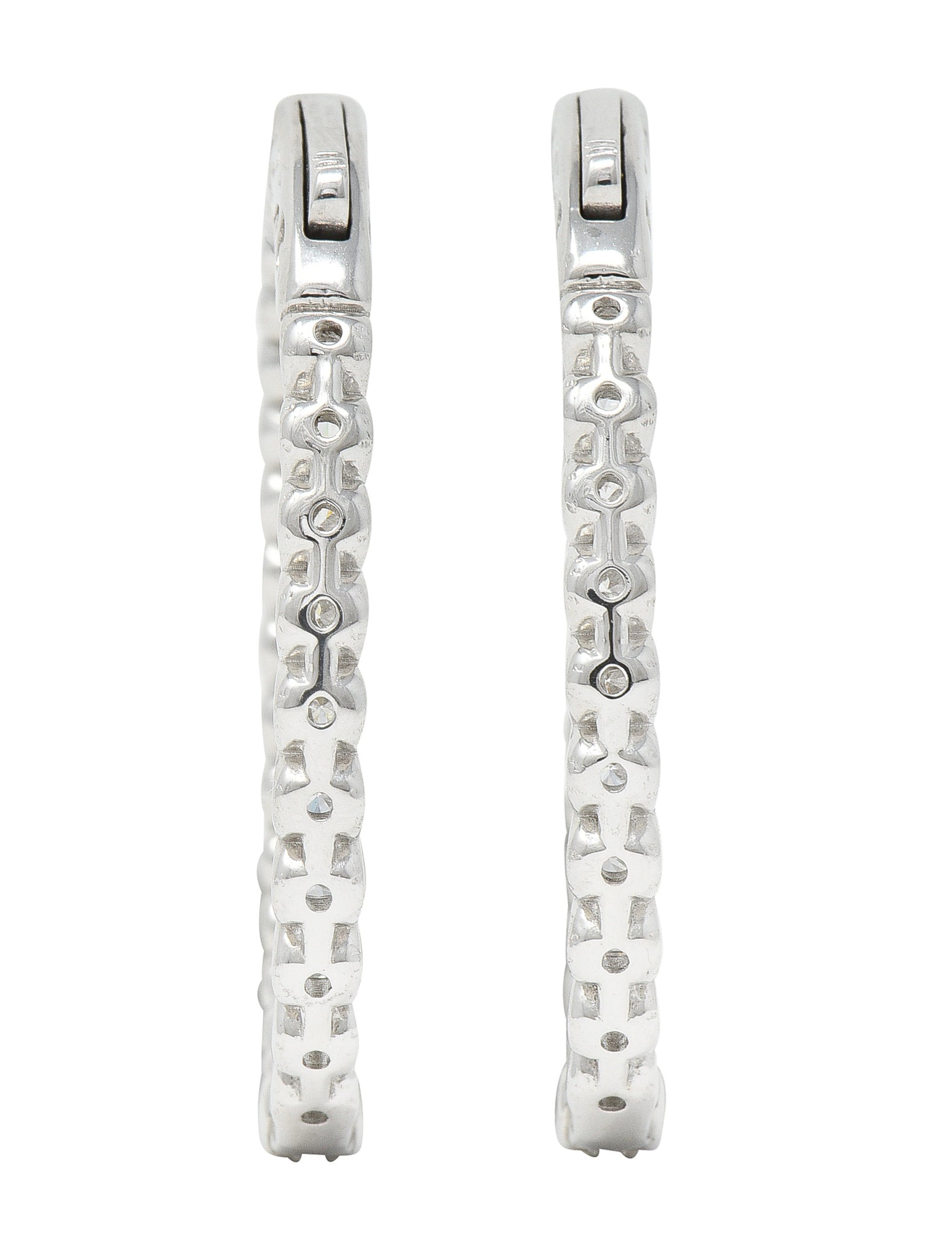 Contemporary 3.12 CTW Diamond 14 Karat White Gold Oval Inside Outside Hoop Earrings Wilson's Estate Jewelry