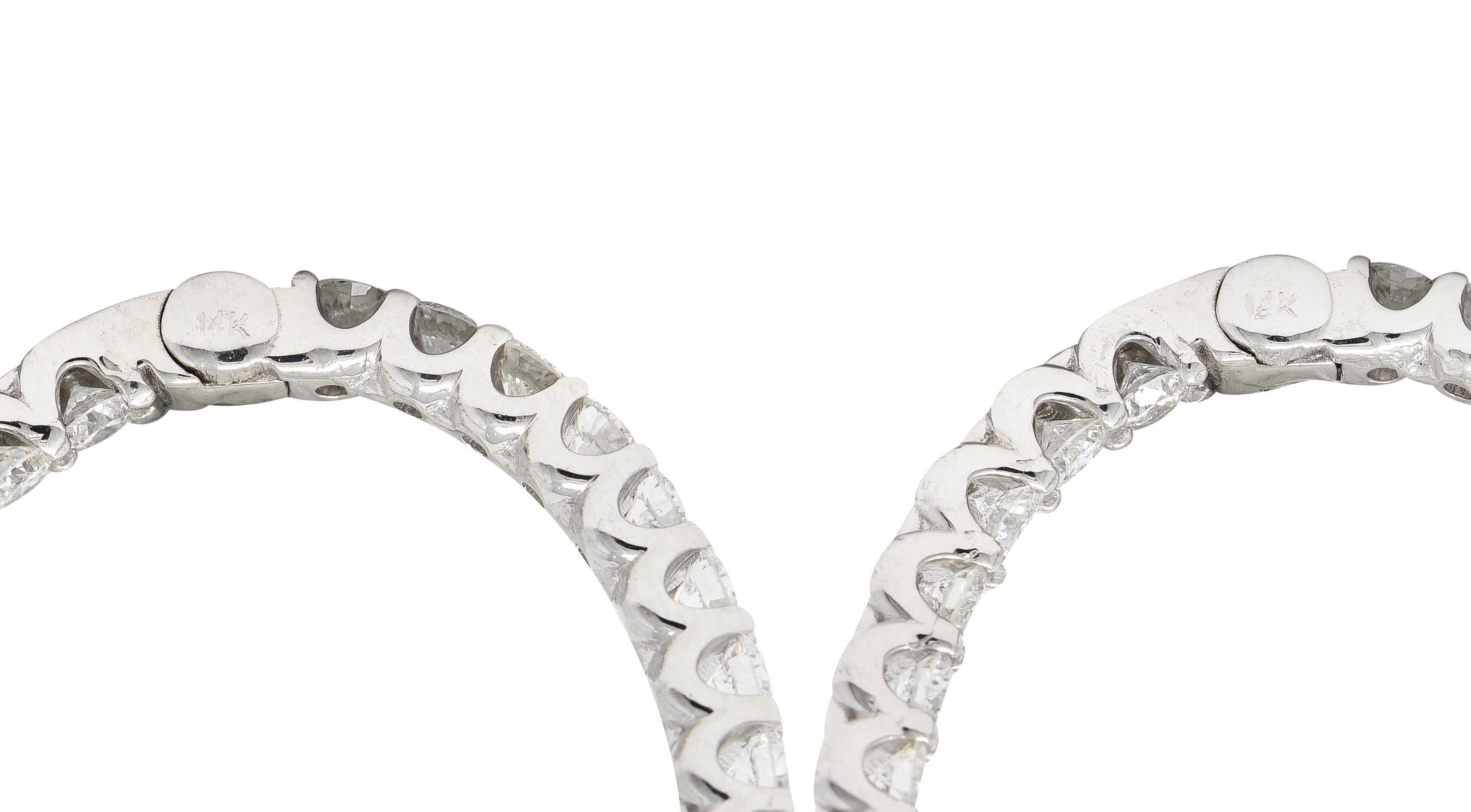 Contemporary 3.12 CTW Diamond 14 Karat White Gold Oval Inside Outside Hoop Earrings Wilson's Estate Jewelry