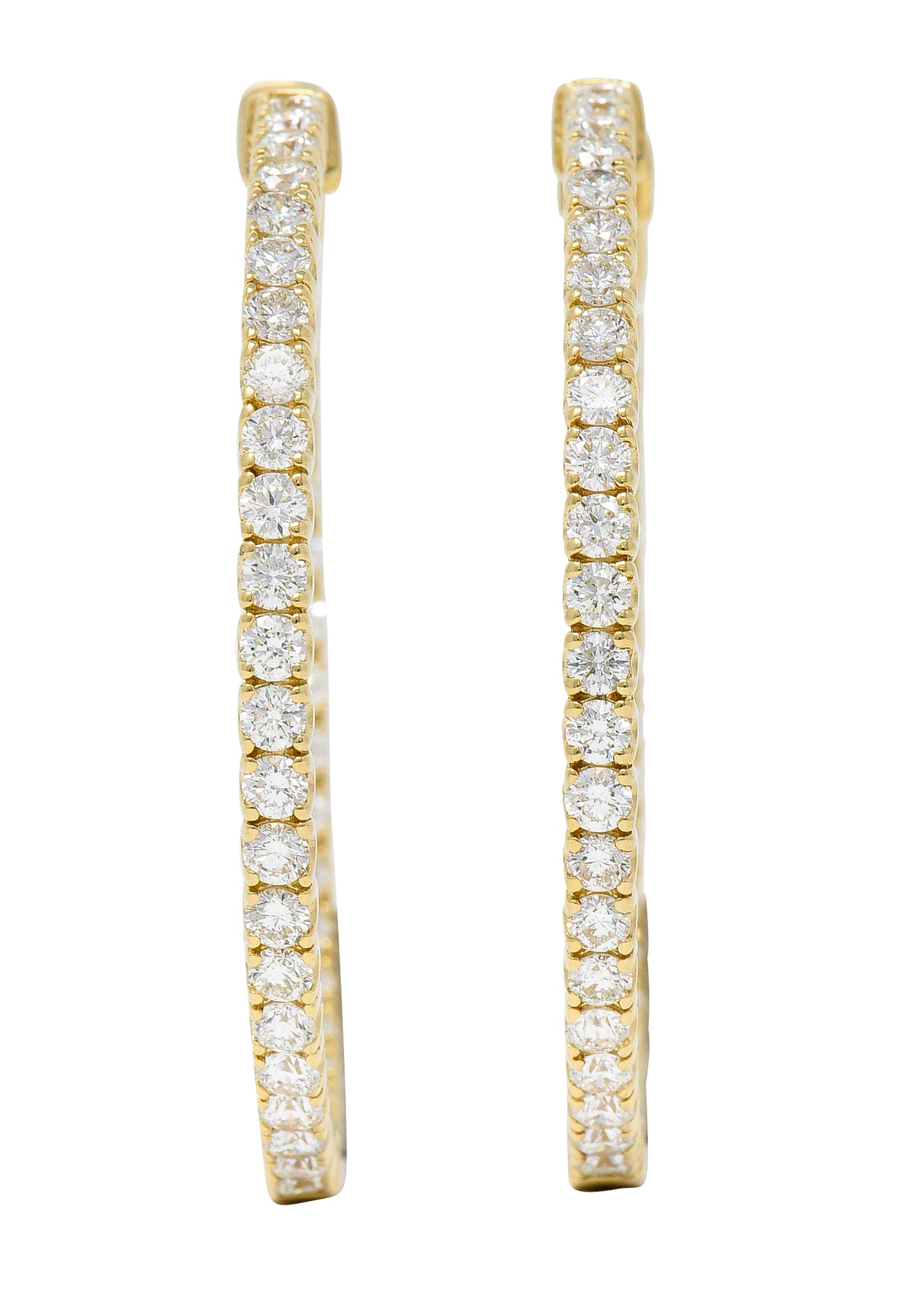 Contemporary 4.00 CTW Diamond 14 Karat Yellow Gold Round  Inside Outside Hoop Earrings Wilson's Estate Jewelry