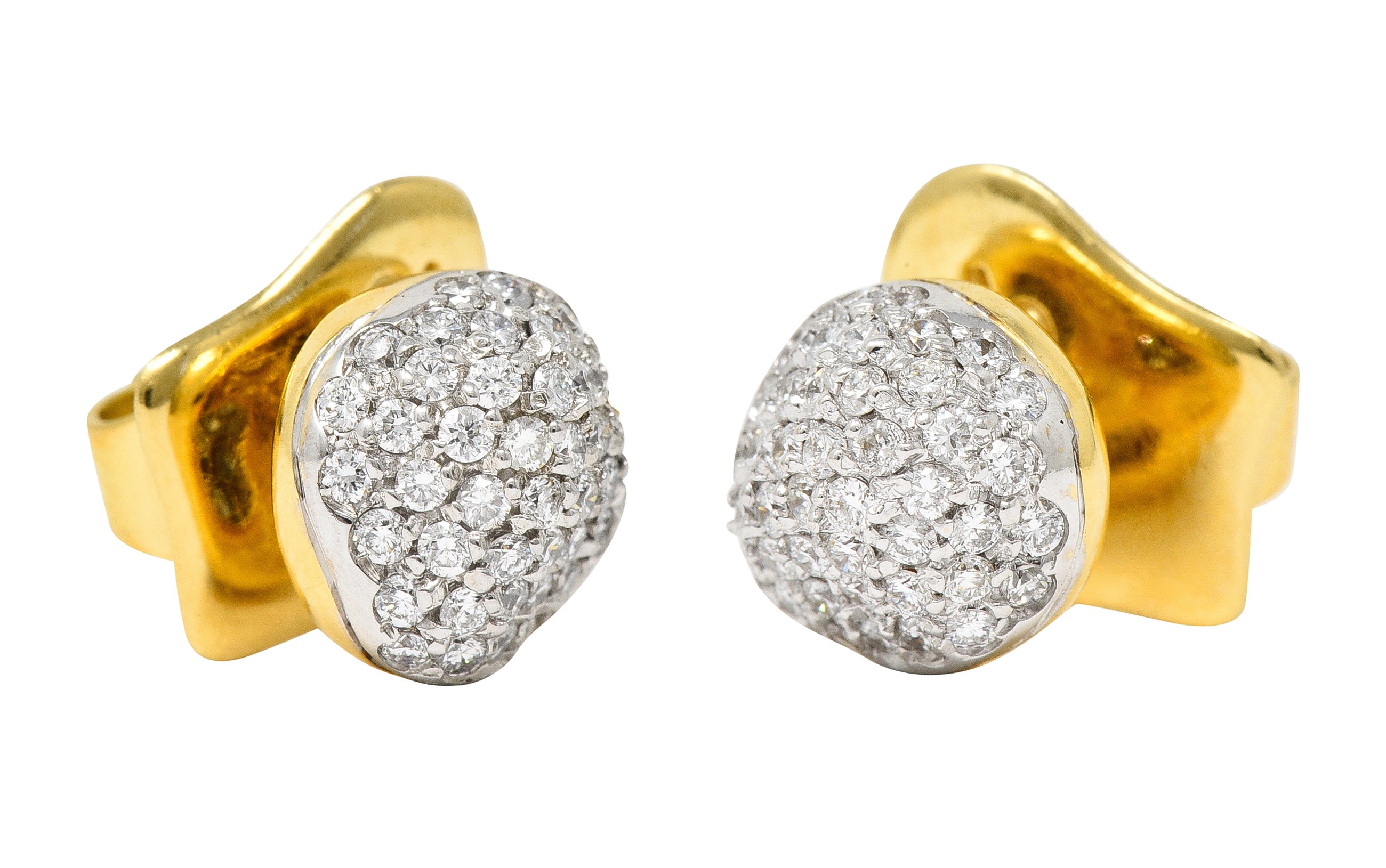 H.Stern Contemporary 0.94 CTW Diamond 18 Karat Two-Tone Gold Golden Stones  Dome Stud Earrings Wilson's Estate Jewelry