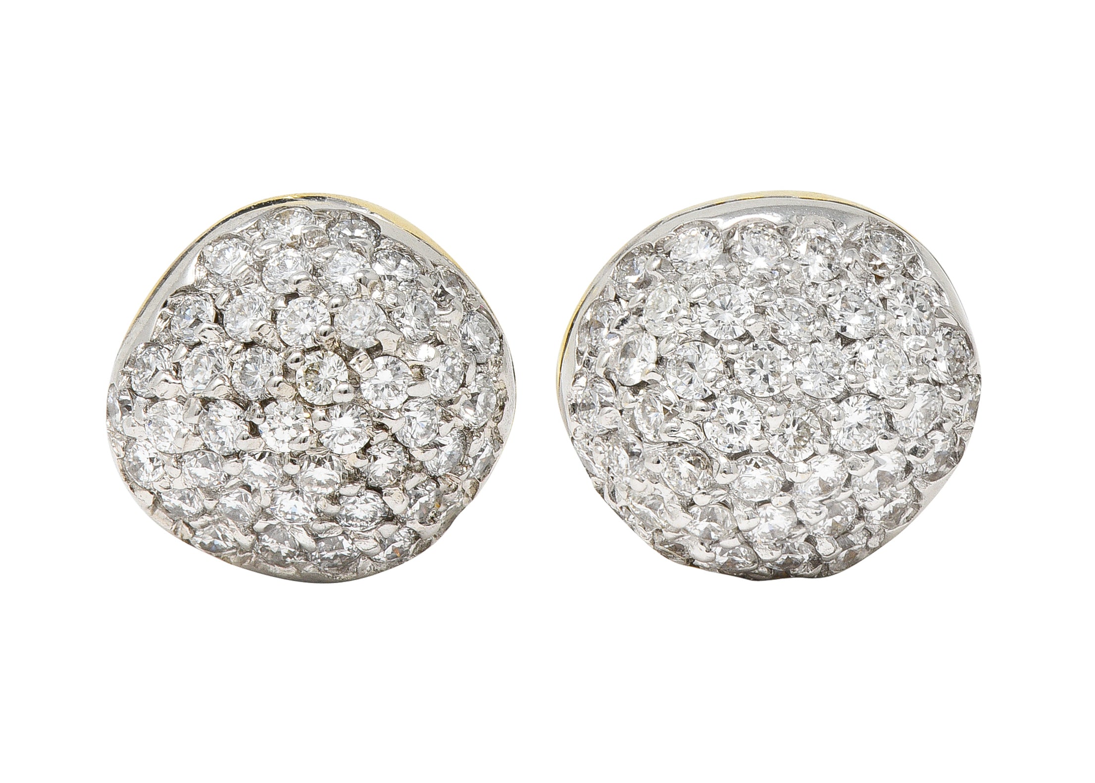 H.Stern Contemporary 0.94 CTW Diamond 18 Karat Two-Tone Gold Golden Stones  Dome Stud Earrings Wilson's Estate Jewelry