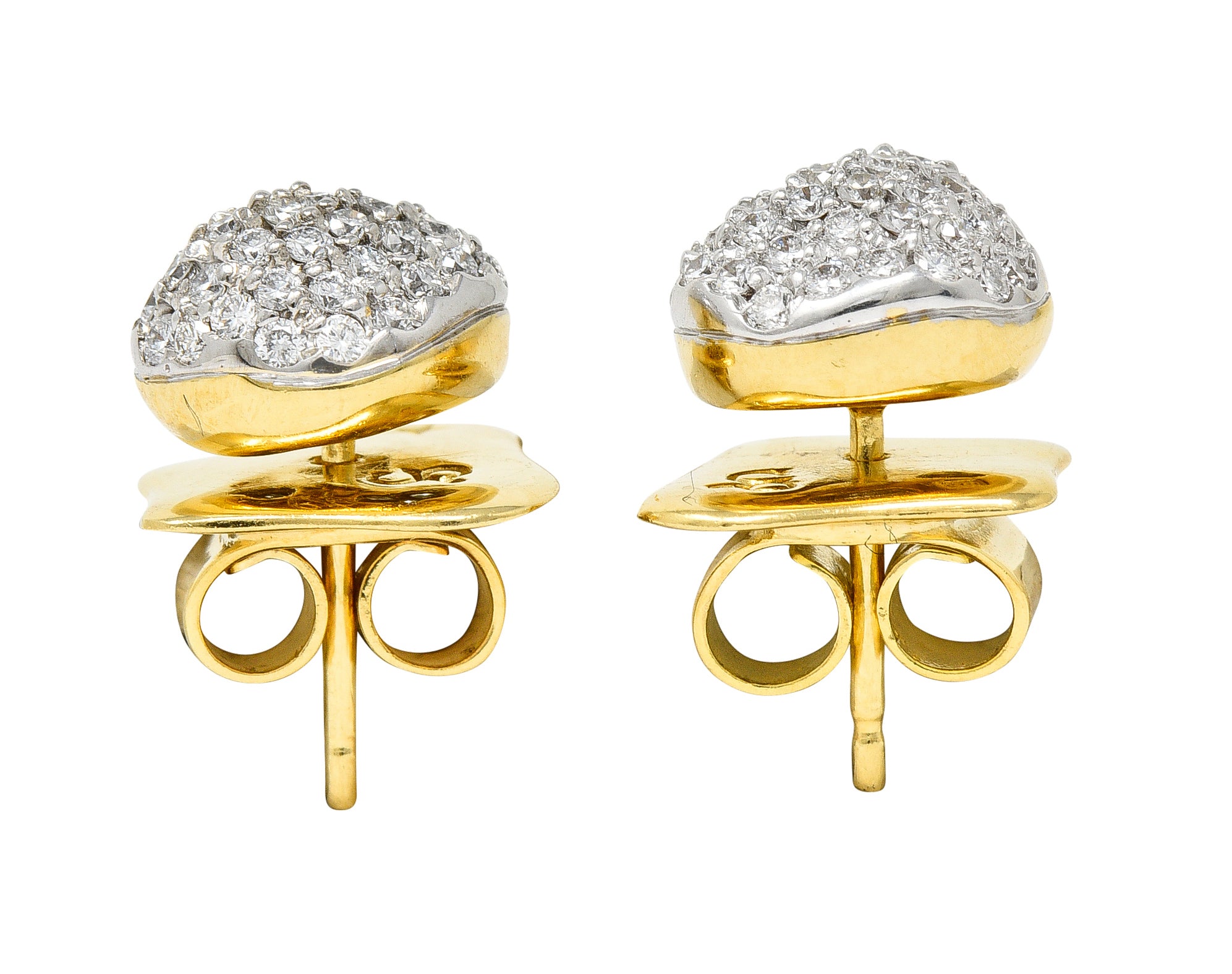 H.Stern Contemporary 0.94 CTW Diamond 18 Karat Two-Tone Gold Golden Stones  Dome Stud Earrings Wilson's Estate Jewelry