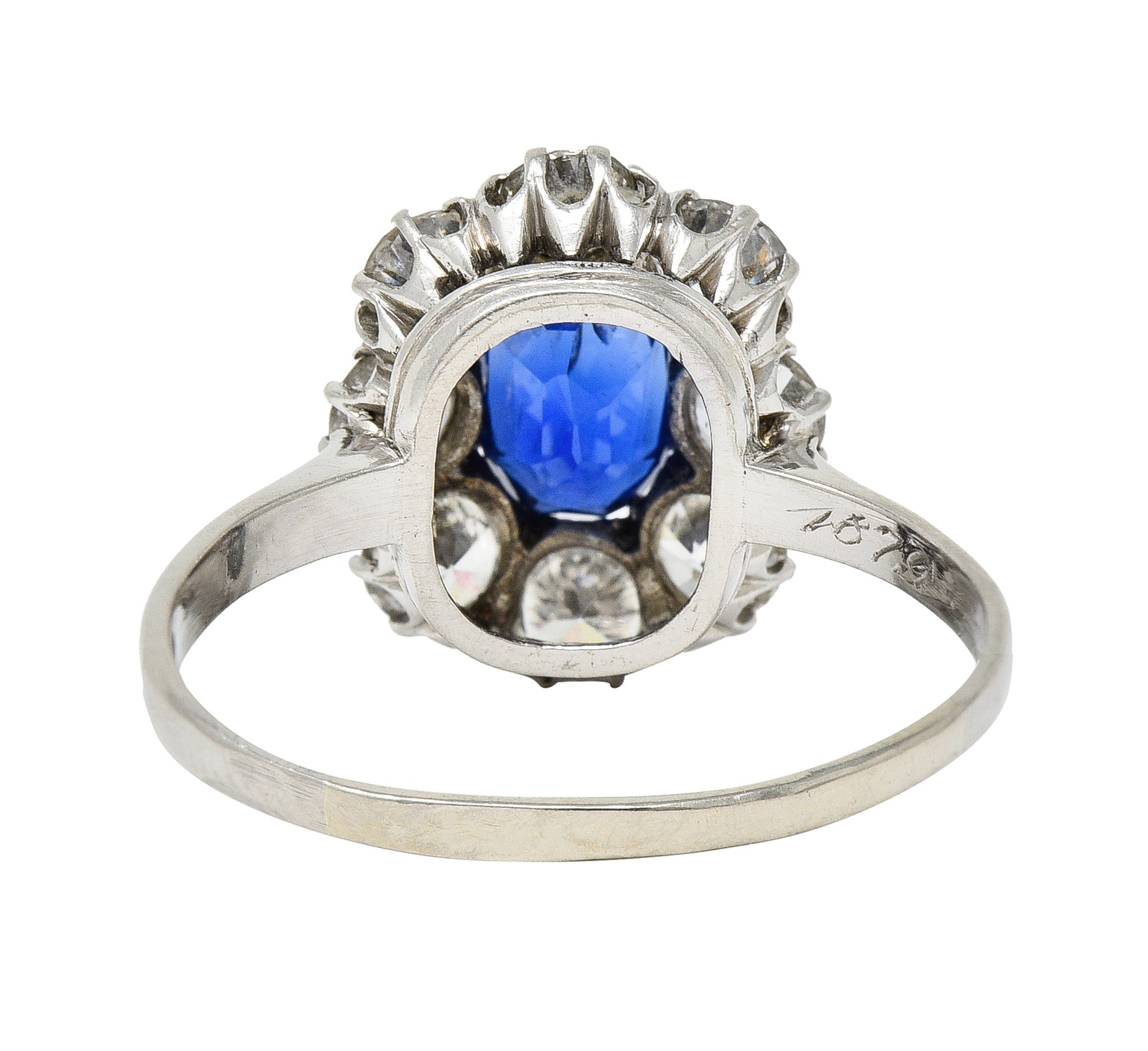 Edwardian 2.48 CTW No Heat Burma Sapphire Old European Cut Diamond Platinum Antique Halo Ring GIA Wilson's Estate Jewelry