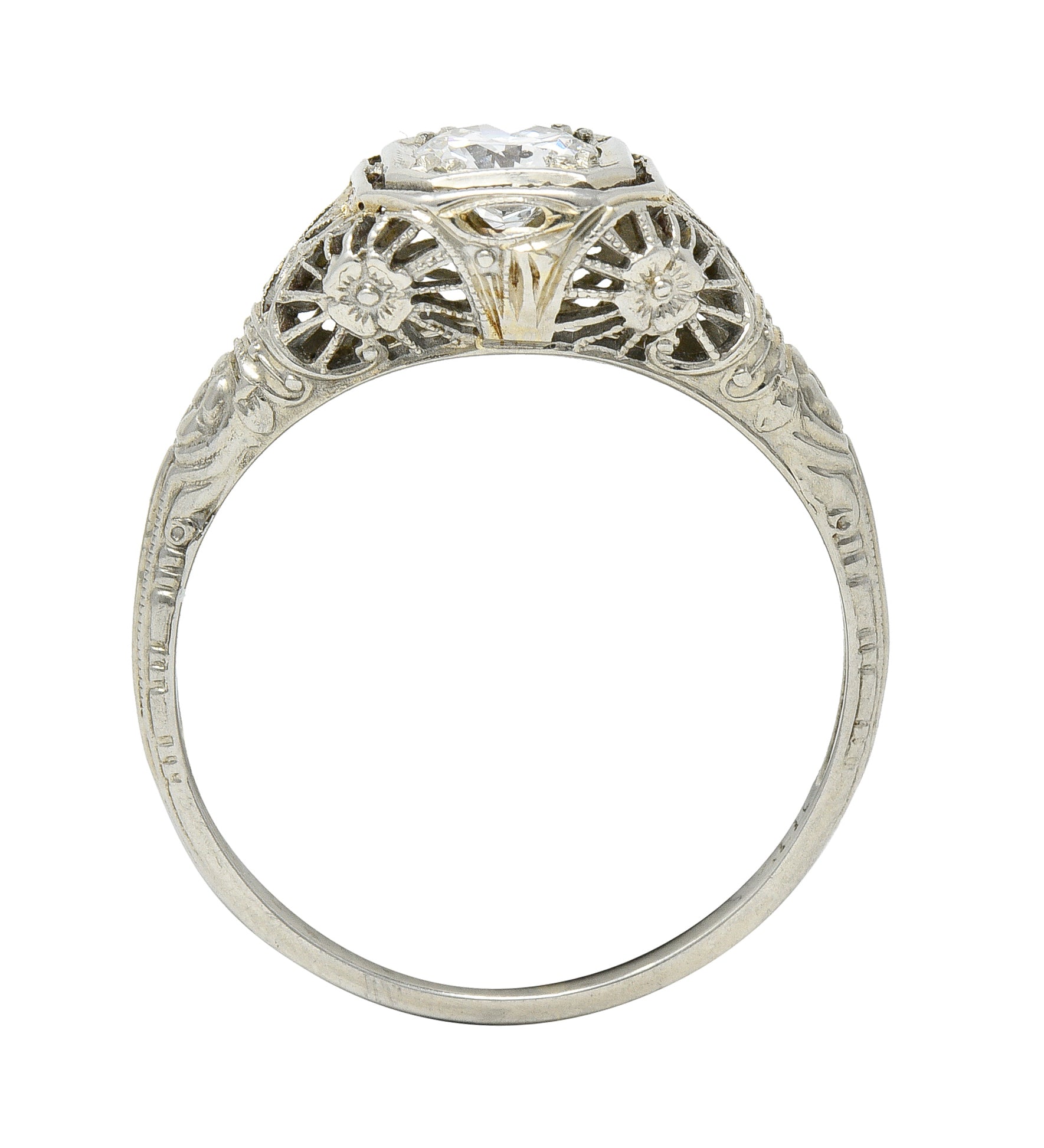 Art Deco 0.34 CTW Diamond 18 Karat White Gold Orange Blossom Floral Engagement Ring Wilson's Estate Jewelry