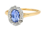 Edwardian 1.44 CTW Oval Cut Sapphire Diamond Platinum-Topped Antique Halo Ring Wilson's Estate Jewelry