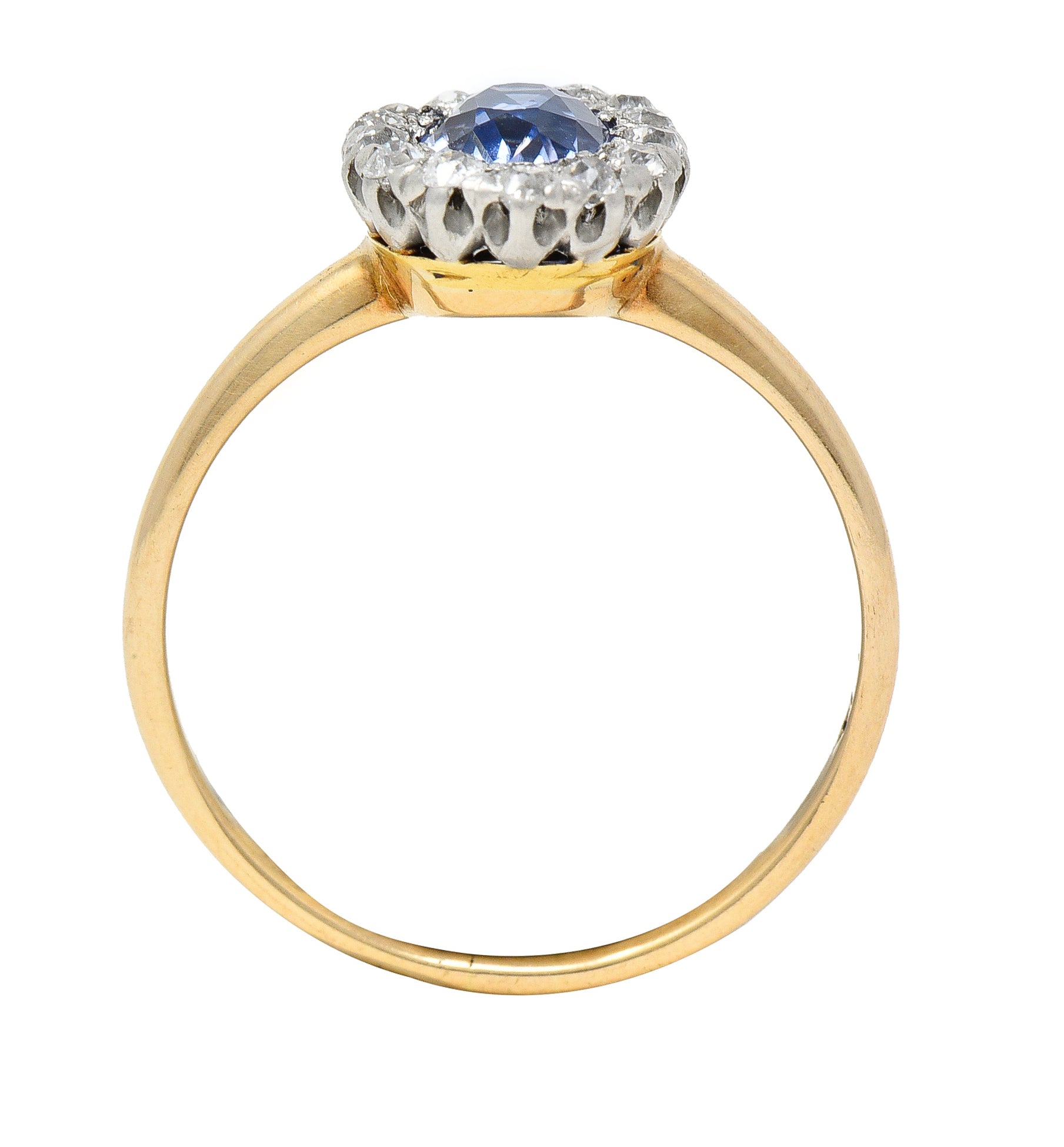 Edwardian 1.44 CTW Oval Cut Sapphire Diamond Platinum-Topped Antique Halo Ring Wilson's Estate Jewelry