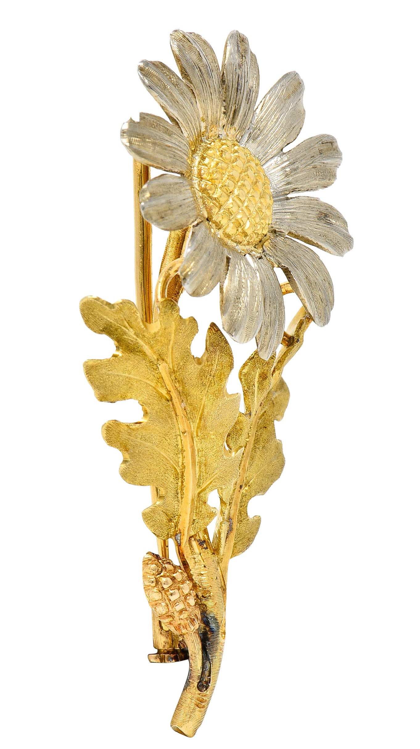 Mario Buccellati Mid-Century 18 Karat Two-Tone Gold Daisy Flower Vintage Brooch Wilson's Estate Jewelry