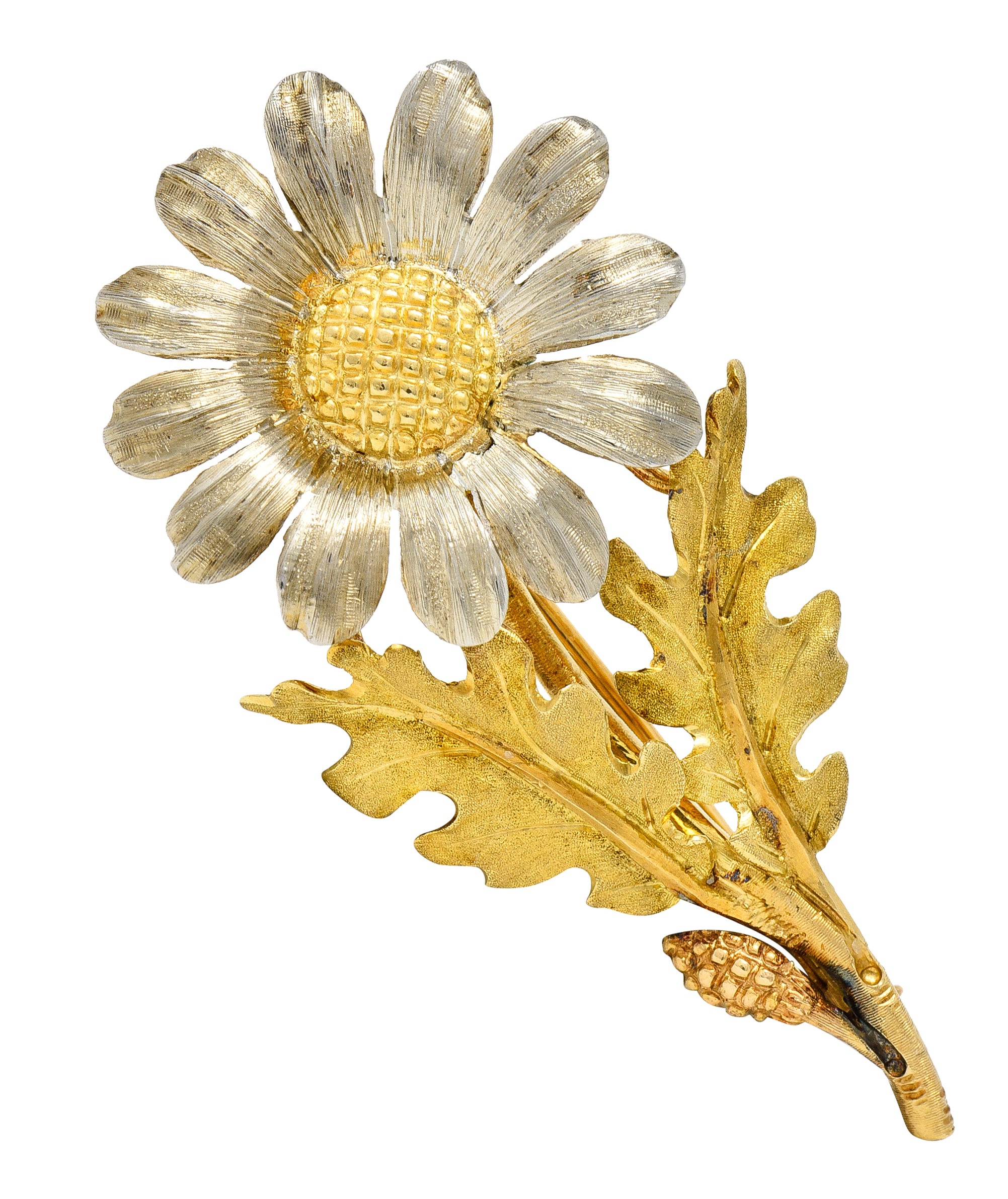 Mario Buccellati Mid-Century 18 Karat Two-Tone Gold Daisy Flower Vintage Brooch Wilson's Estate Jewelry