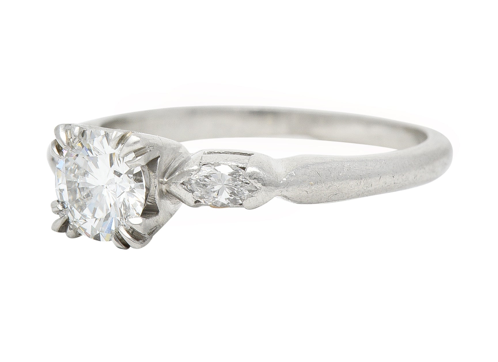 Mid-Century 0.82 CTW Diamond Platinum Marquise Three Stone Engagement Ring GIA Wilson's Estate Jewelry