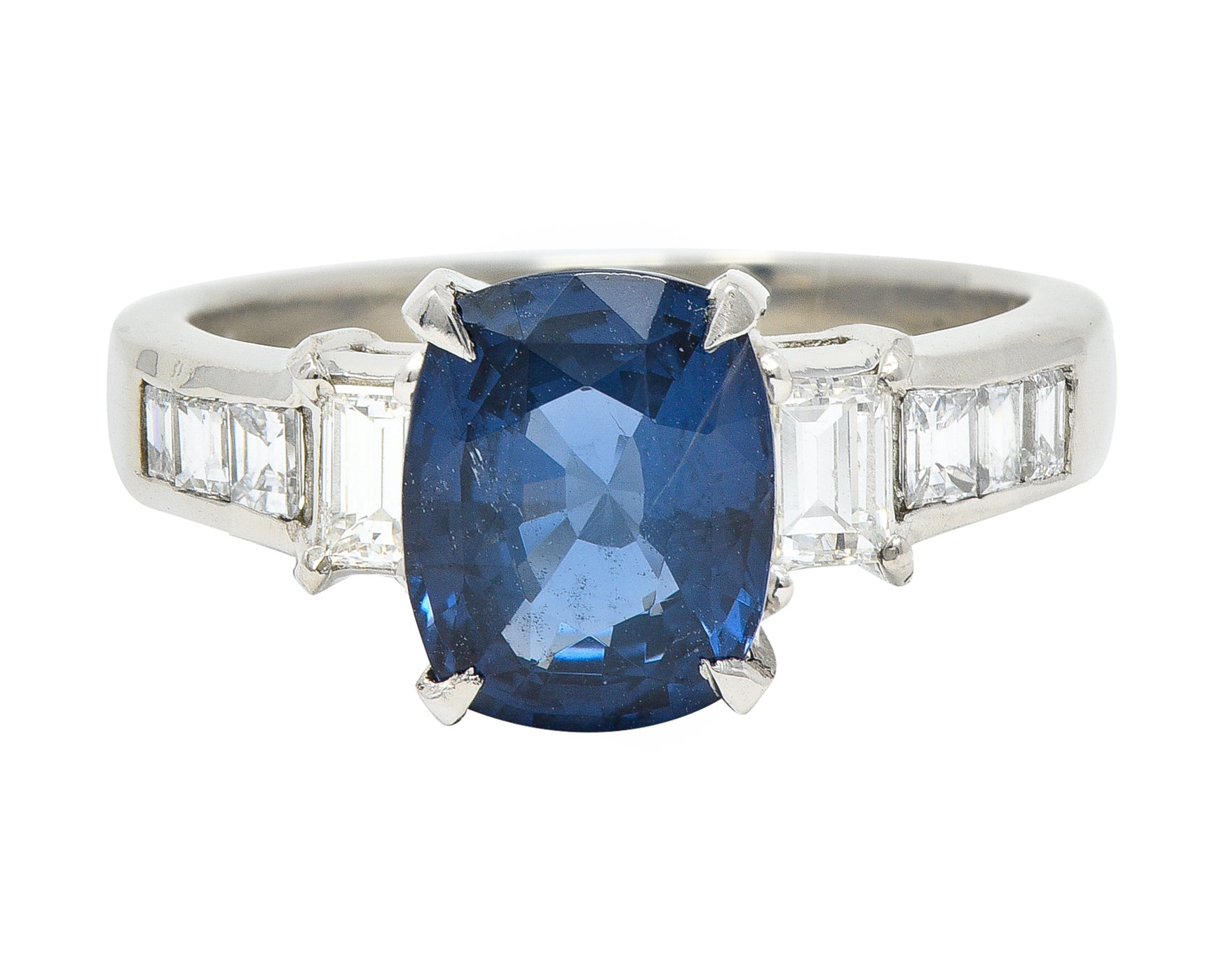 Contemporary 2.64 CTW Cushion Cut Sapphire Diamond Platinum Gemstone Ring Wilson's Estate Jewelry