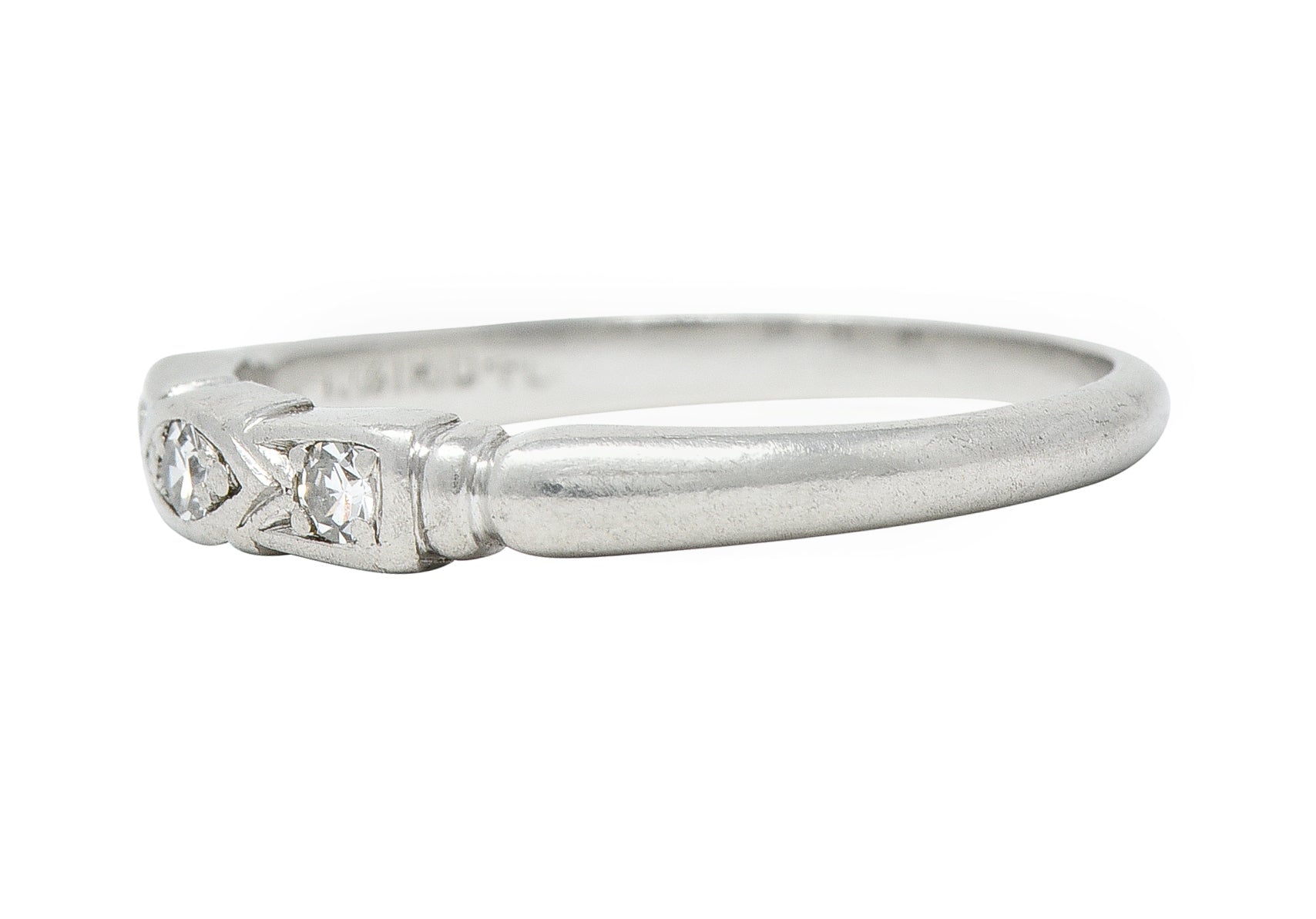 Art Deco Diamond Platinum Navette Three Stone Band Ring Wilson's Estate Jewelry