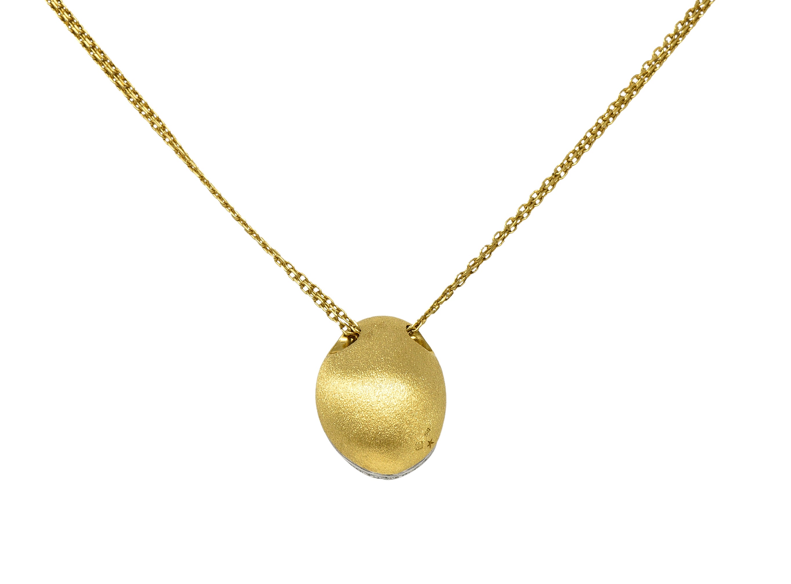 H.Stern Contemporary 2.50 CTW Diamond 18 Karat Two-Tone Gold Golden Stones Domed Pendant Necklace Wilson's Estate Jewelry