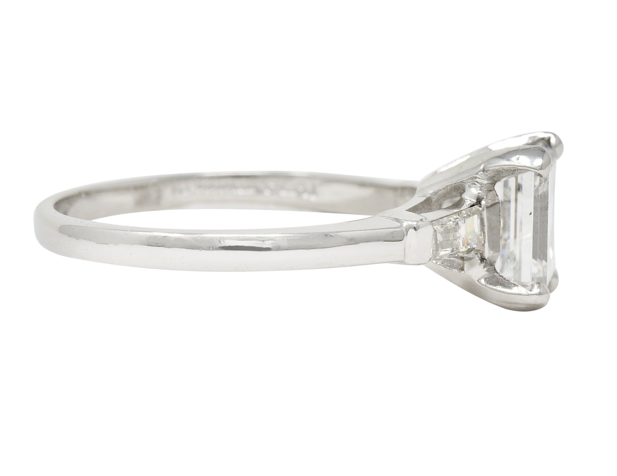 Mid-Century 2.02 CTW Emerald Cut Diamond Platinum Cathedral Vintage Engagement Ring GIA Wilson's Estate Jewelry