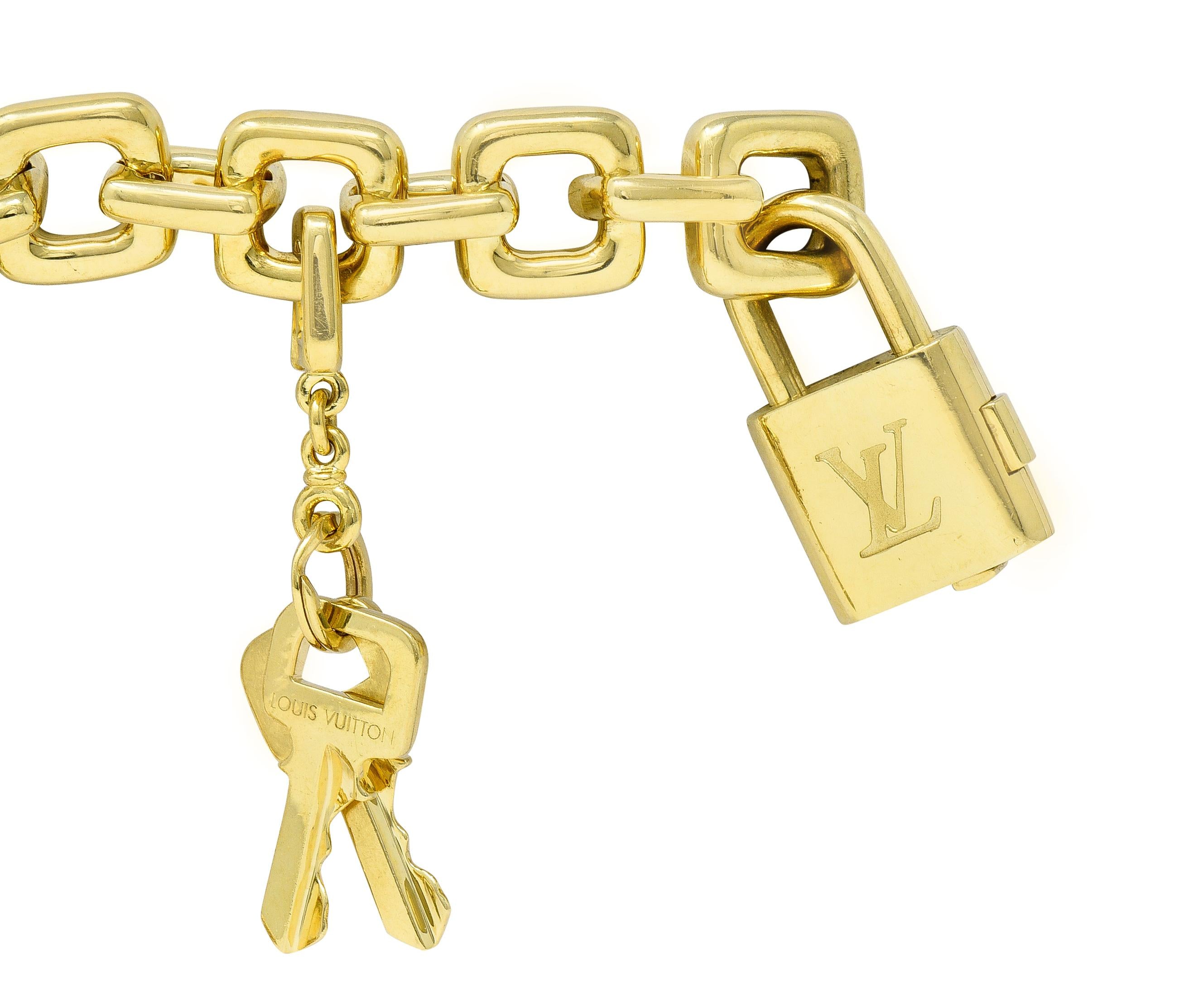 Louis Vuitton Paris 2000's 18 Karat Yellow Gold Square Lock & Key Vintage Charm