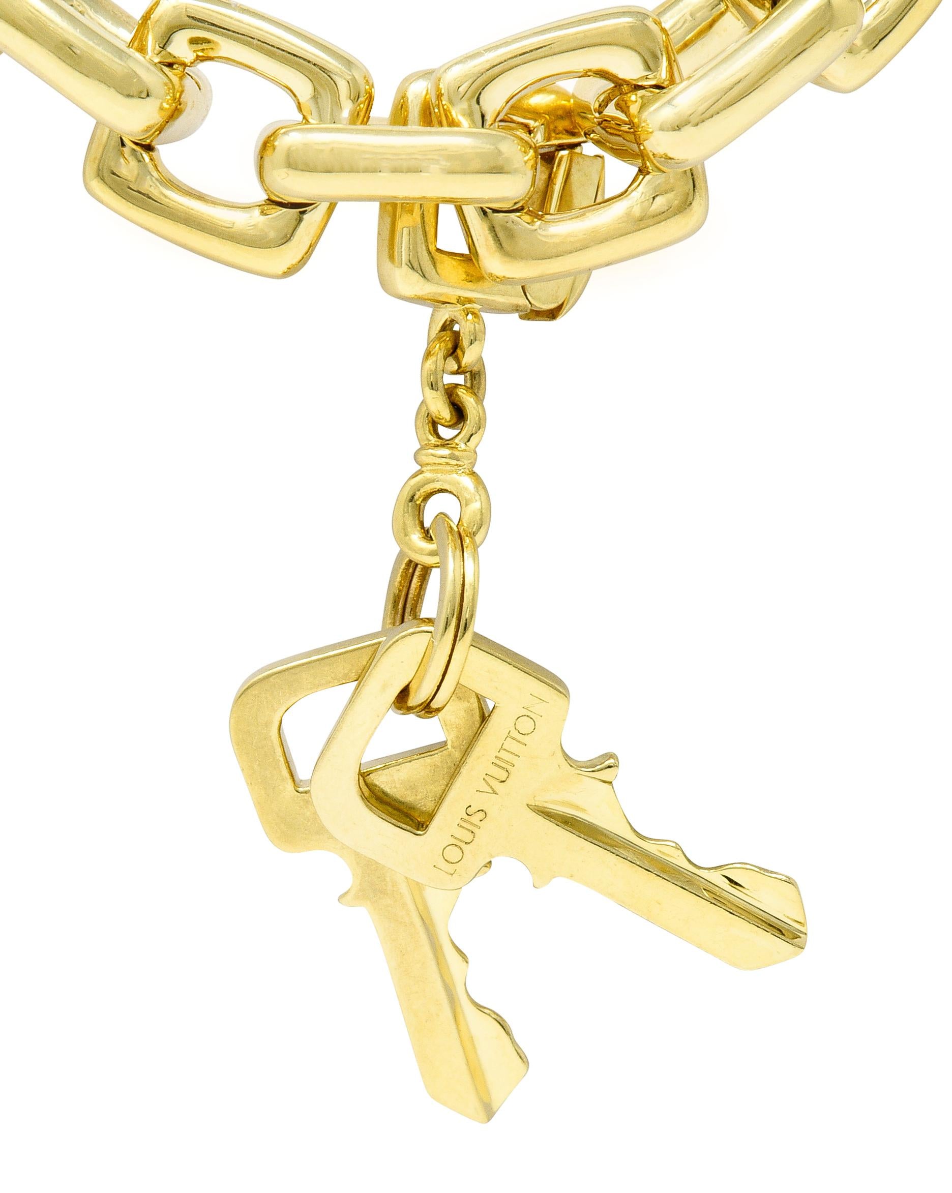 Louis Vuitton Paris 2000's 18 Karat Yellow Gold Square Lock & Key Vintage Charm