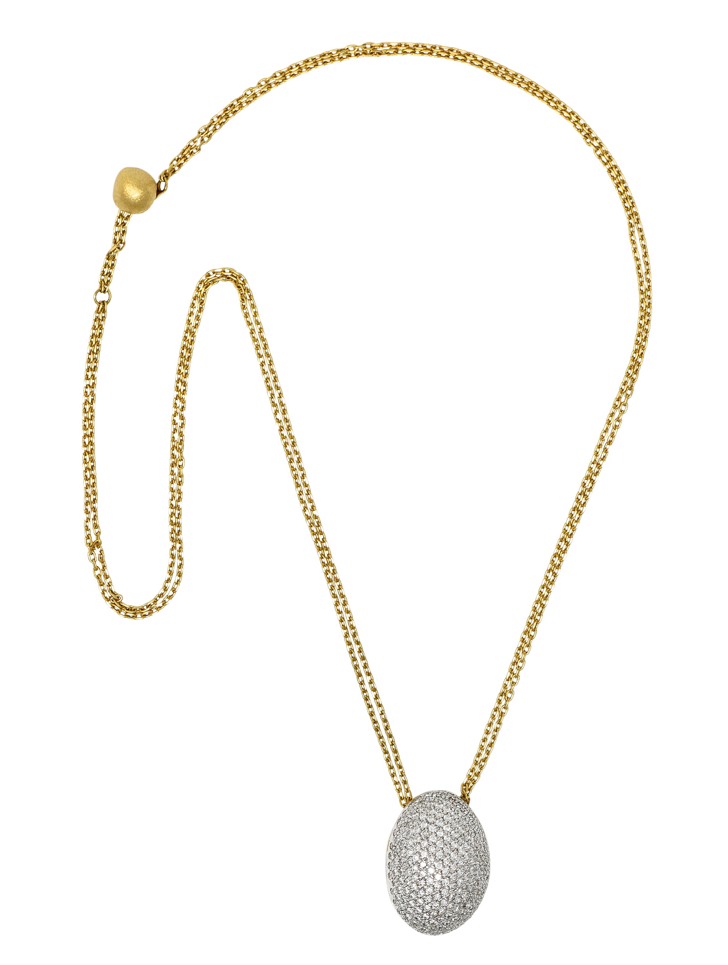 H.Stern Contemporary 2.50 CTW Diamond 18 Karat Two-Tone Gold Golden Stones Domed Pendant Necklace Wilson's Estate Jewelry