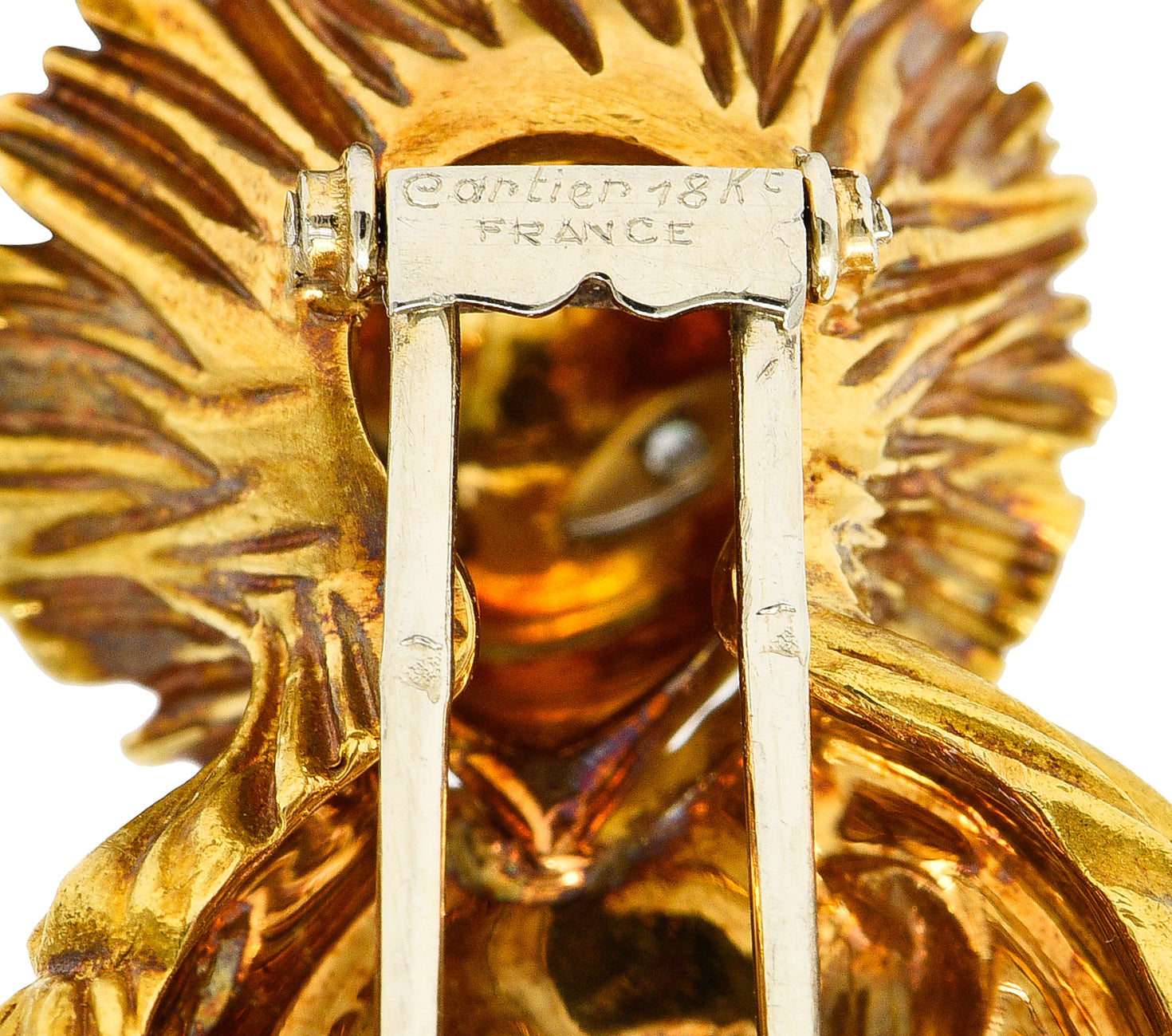 Cartier France 1960's Diamond Platinum 18 Karat Yellow Gold Fisherman Vintage Brooch Wilson's Estate Jewelry