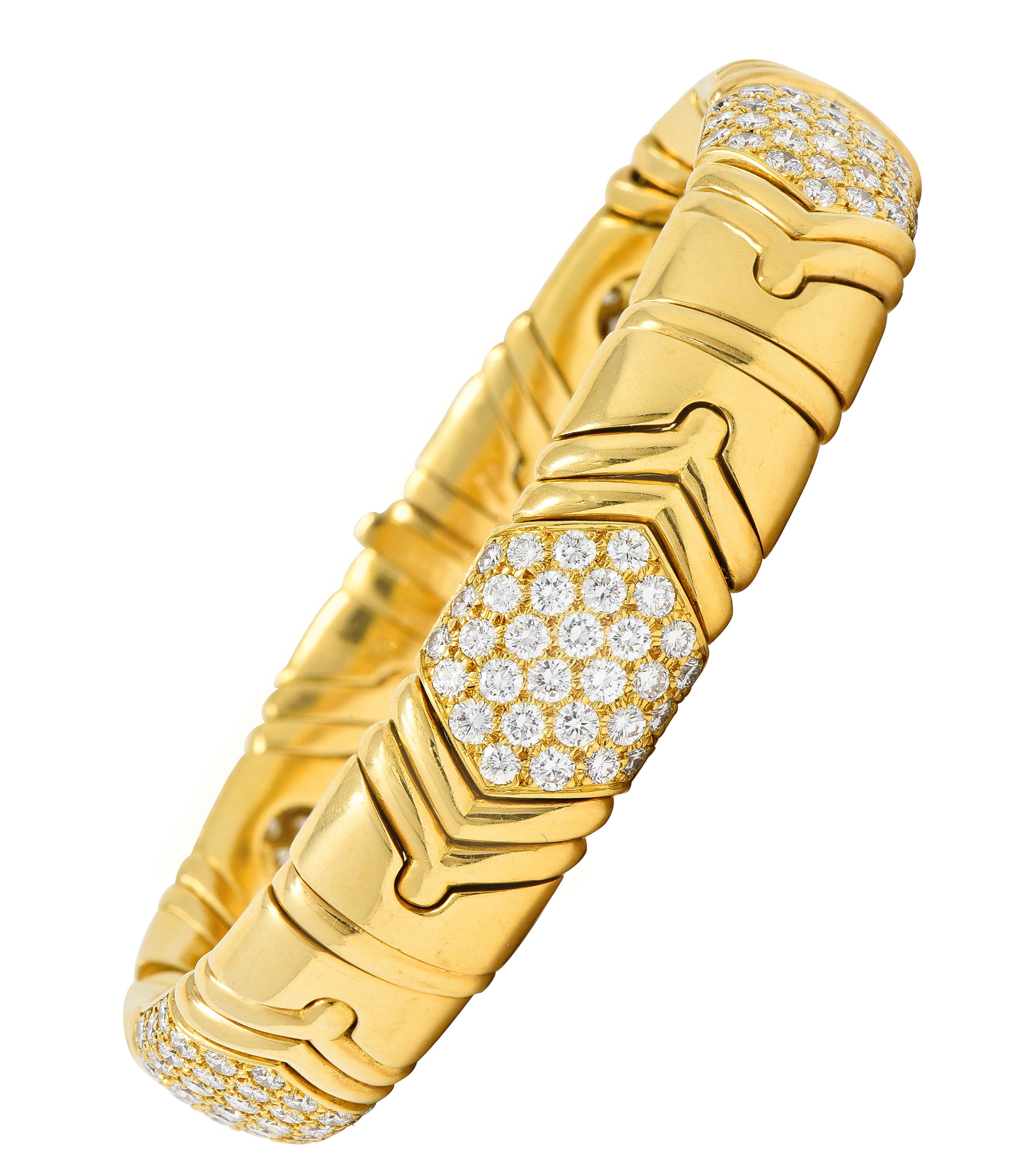 Bulgari French 1980's  7.00 CTW Diamond 18 Karat Yellow Gold Alveare Vintage Bracelet Wilson's Estate Jewelry