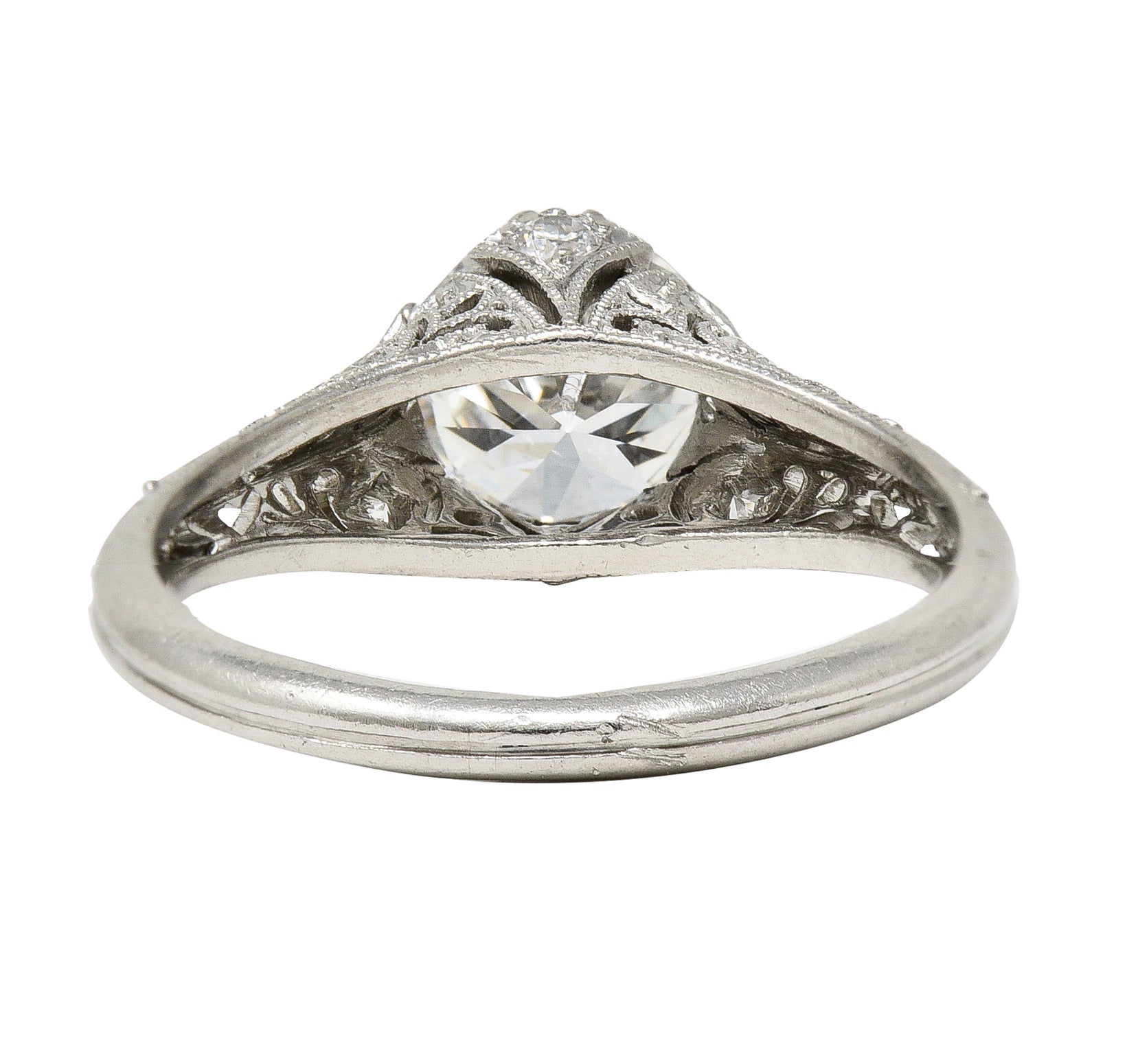 Art Deco 1.44 CTW Old European Cut Diamond Platinum Fleur-De-Lis Engagement Ring Wilson's Estate Jewelry