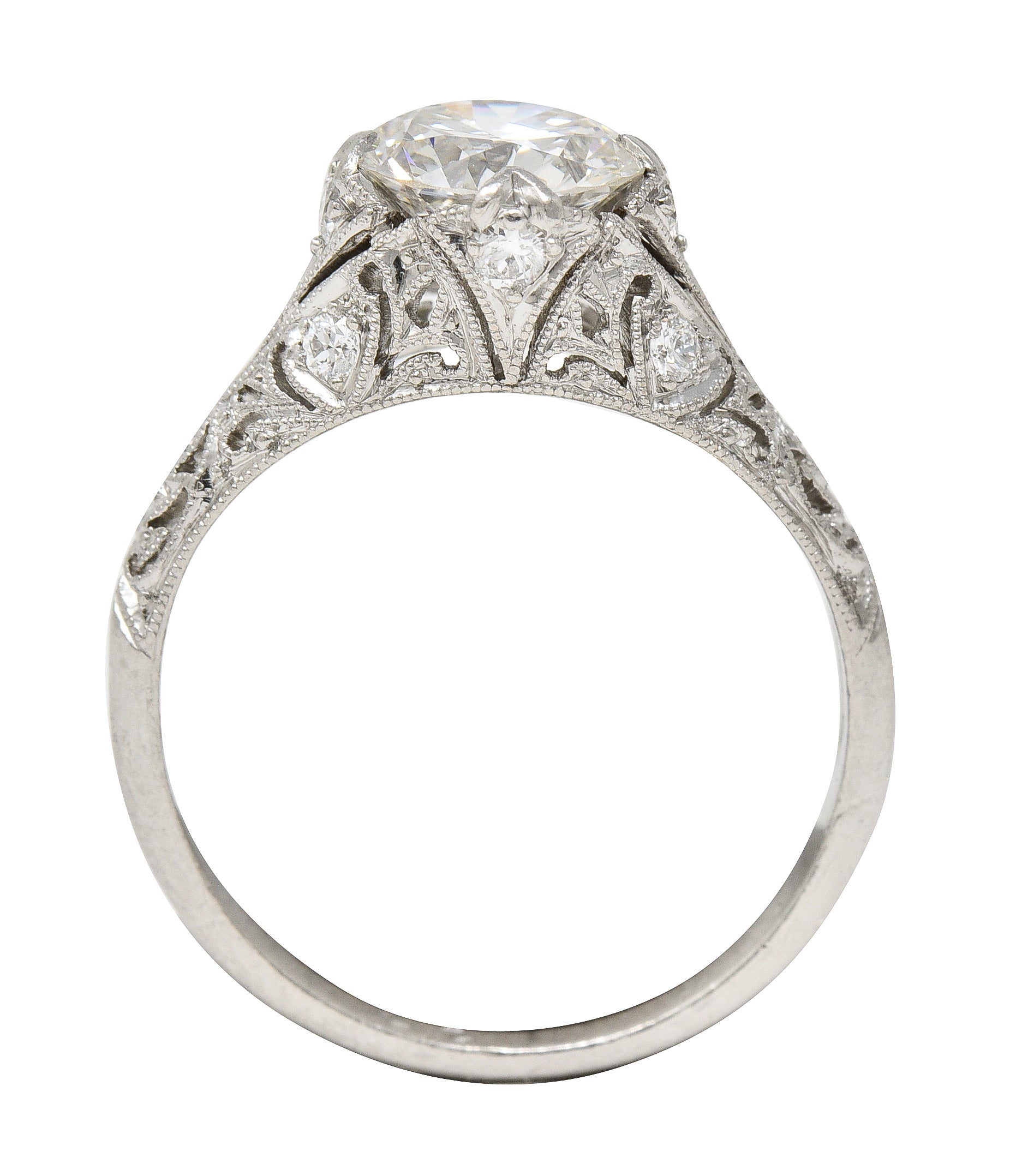 Art Deco 1.44 CTW Old European Cut Diamond Platinum Fleur-De-Lis Engagement Ring Wilson's Estate Jewelry