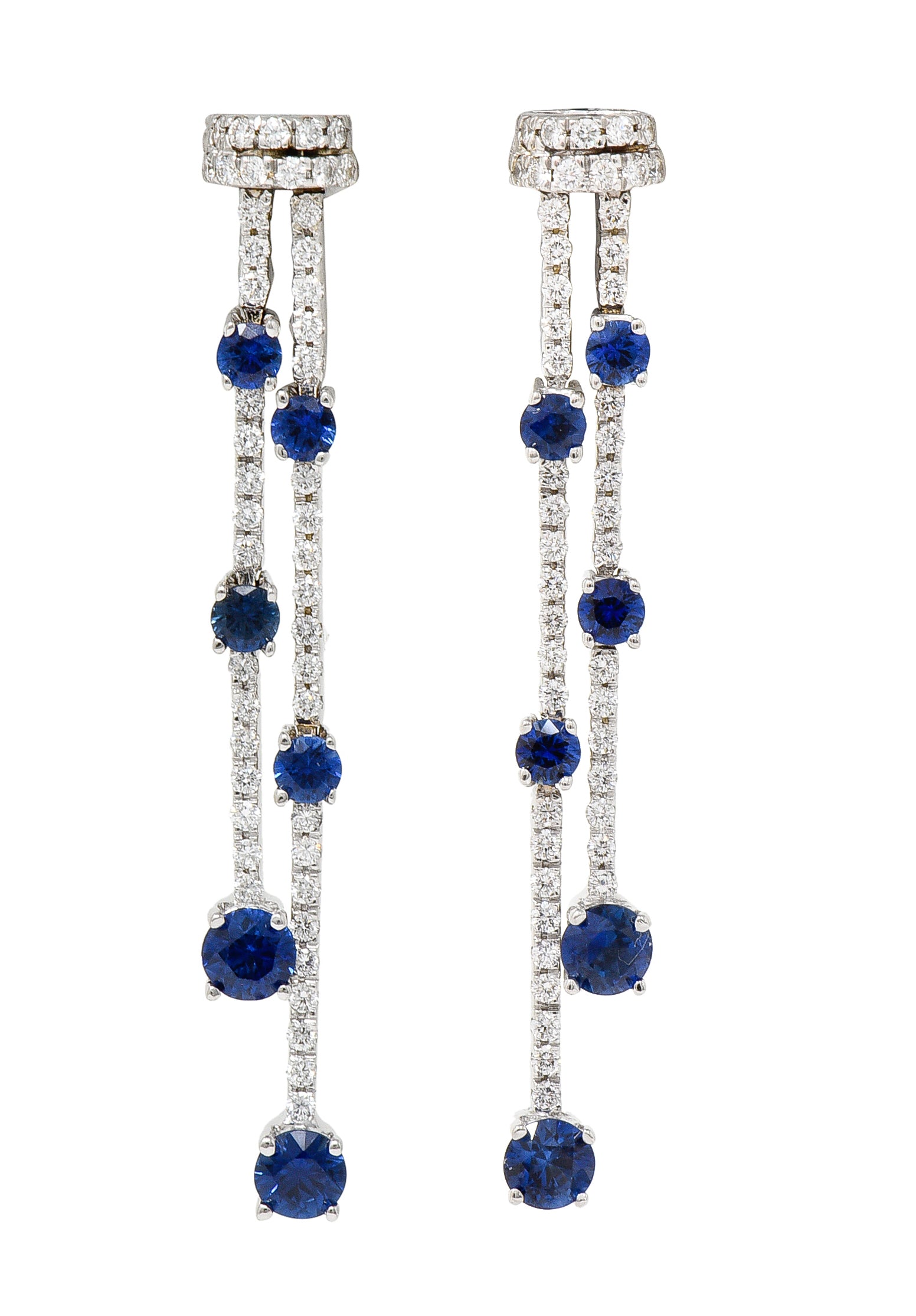 Spark Contemporary 2.22 CTW Sapphire Diamond 18 Karat White Gold Fringe Drop Earrings Wilson's Estate Jewelry