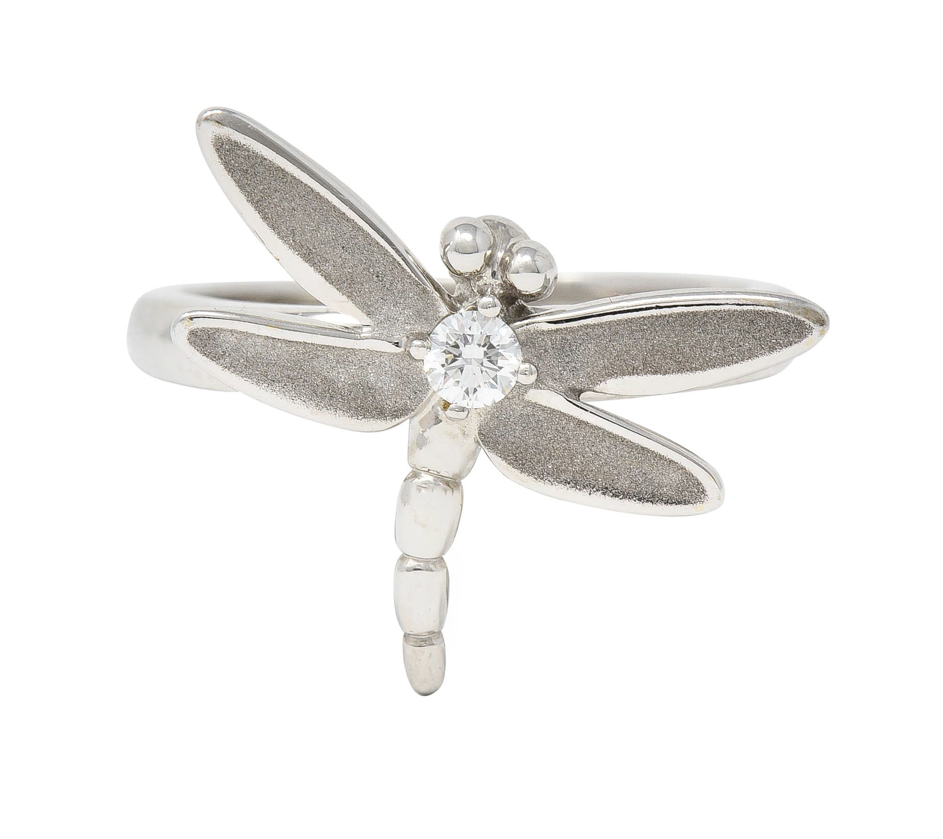 Tiffany & Co. 2000's Diamond White Gold Dragonfly Ring Wilson's Estate Jewelry